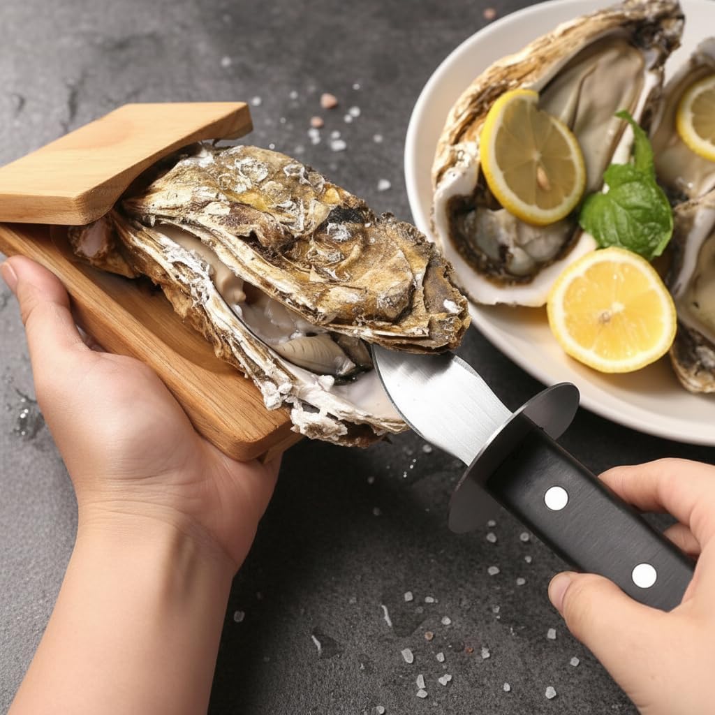 Oyster Shucker, 3-Piece Set With Oyster Clamp, Shucking Knife & Cut Resistant Gloves (Level 5), Professional Shucking Tools For Fresh Oysters And Clams