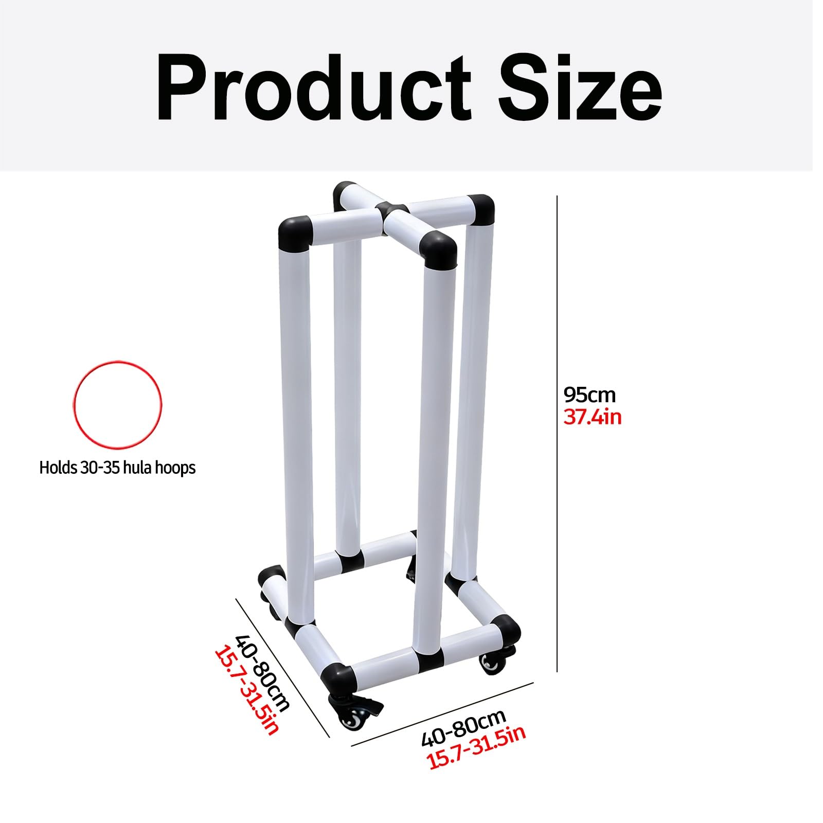 Hula Hoop Uchwyt na kółkach Hula Hula, łatwy w montażu organizer z PVC z kółkami, wózek do przechowywania do jogi i siłowni.