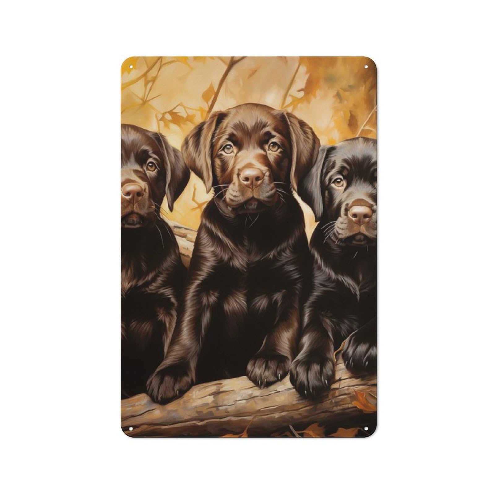 Metal Wall Sign 30x20cm Featuring Chocolate Labrador Puppies for Bar Or Restaurant, for Restaurant Interior Fans