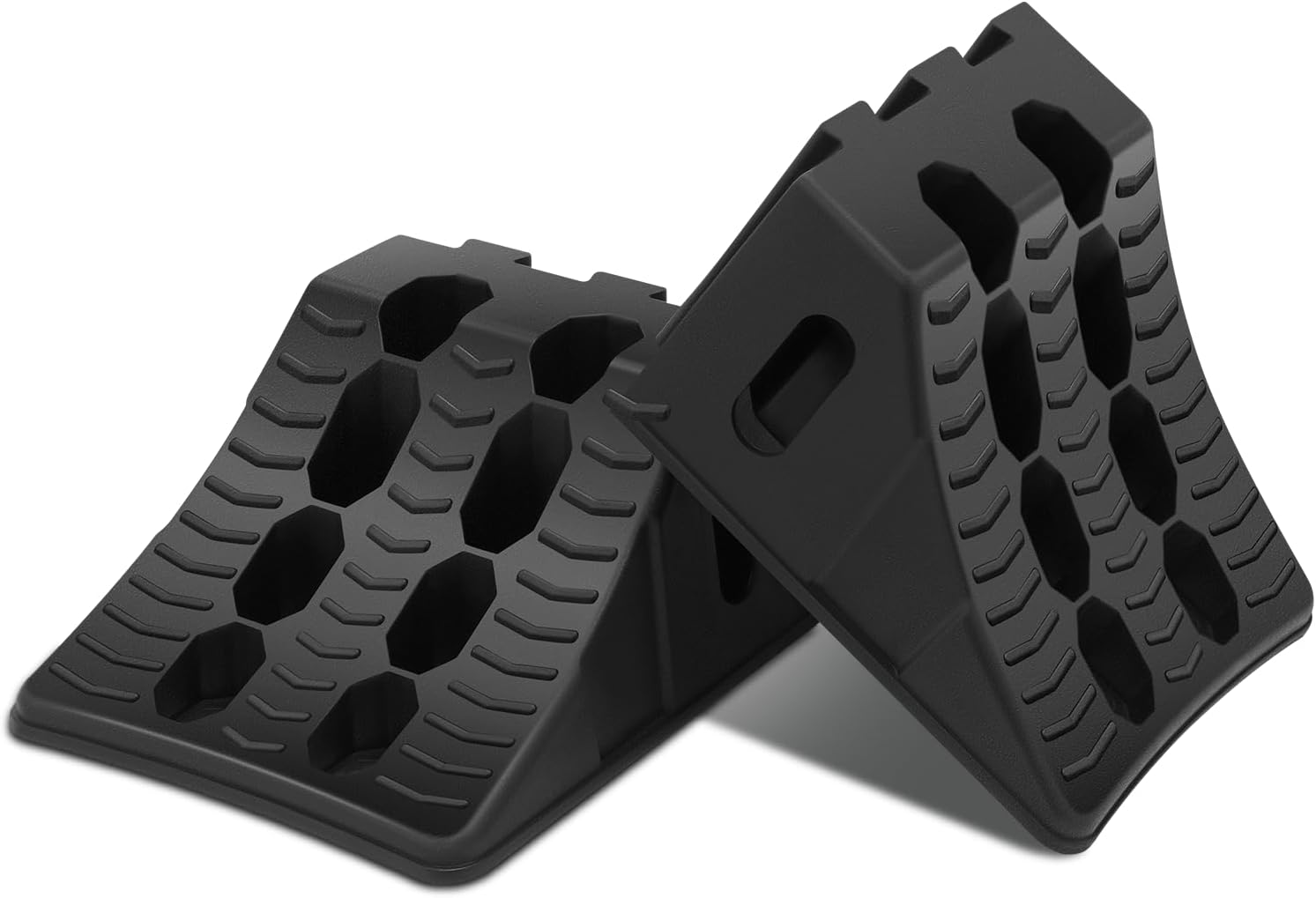2PCS Heavy Duty Wheel Chocks with Interlock Design for Easy Removal, Non Slip Plastic Wheel Stoppers Portable Tire Chocks for Cars, Trailers, RV, Truck, ATV, Camper, Black