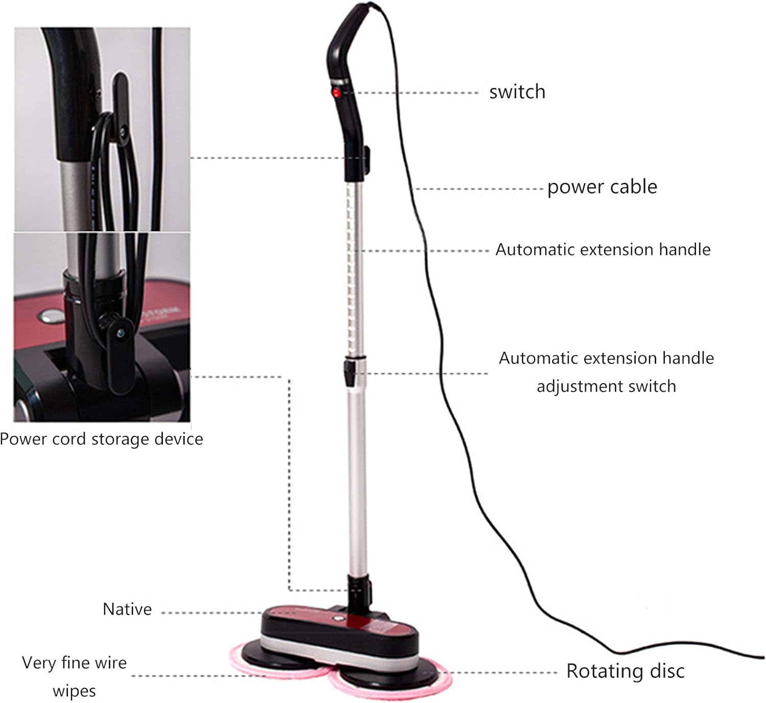 Floor Mop 1200W Power Hand-Held Vertical Floor Steam Cleaner for Floors Carpets Laminates Convenient Detachable Hand-Held Steam Cleaner White (White)