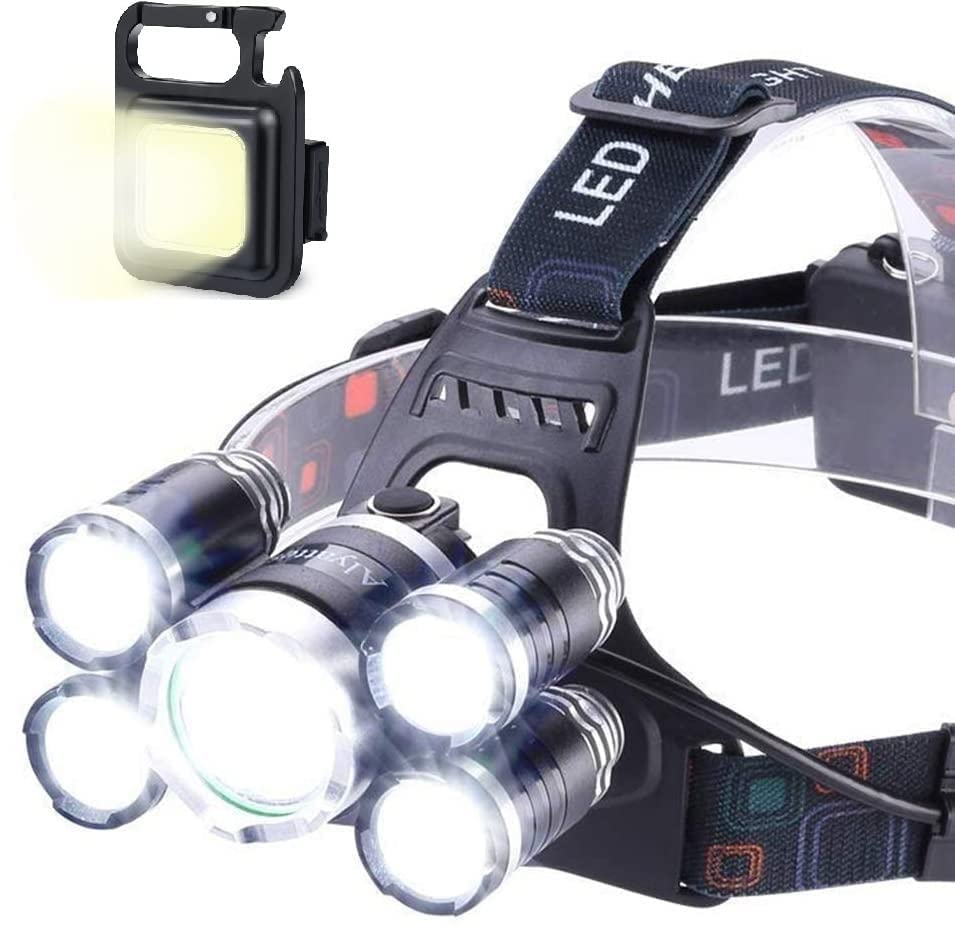 Headlamp Torch, USB Rechargeable Water Resistance 12000 Lumen Ultra Bright Single LED Zoomable Flashlight with Keychain Led Light for Trekking, Camping (5 Led Headlamp + Torch) (B0C8GHLMND) Amazon Price History, Amazon Price Tracker