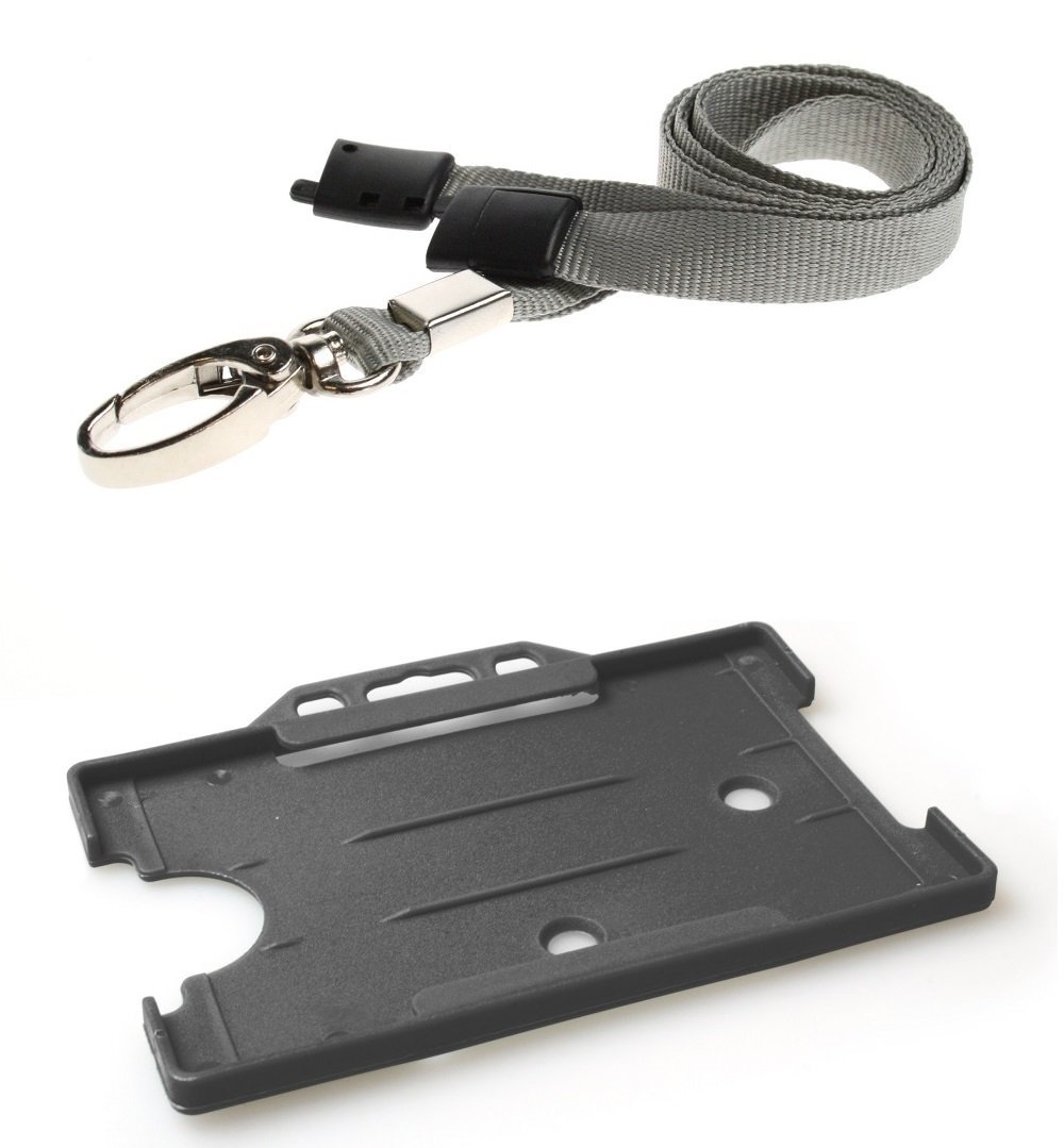 Identity-Plus Grey Lobster Clip Lanyard & Grey Landscape ID Card Holder (50)