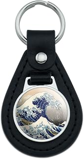 Graphics and More The Great Wave Off Kanagawa Painting Katsushika Hokusai Black Leather Keychain