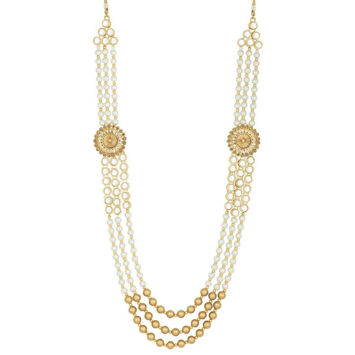 I Jewels 18k Gold Plated Traditional Gold Plated Dulha Moti Mala with Stone Kundan Maharaja Haar/Groom Necklace For Men (MLP167FL) (B0987V57KL) Amazon Price History, Amazon Price Tracker