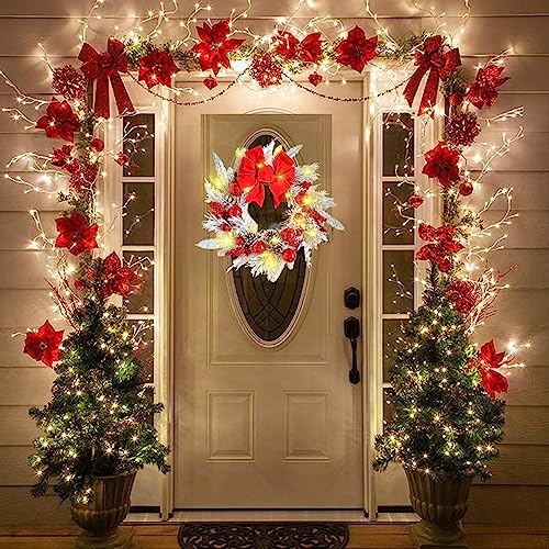 Christmas Wreaths Decorations for Front Door Cordless Red and White Holiday Trim Wall Hanging Christmas Garland Christmas Door Wreath Outdoor Indoor Xmas Home Decor for Christmas Tree - Thumbnail 4