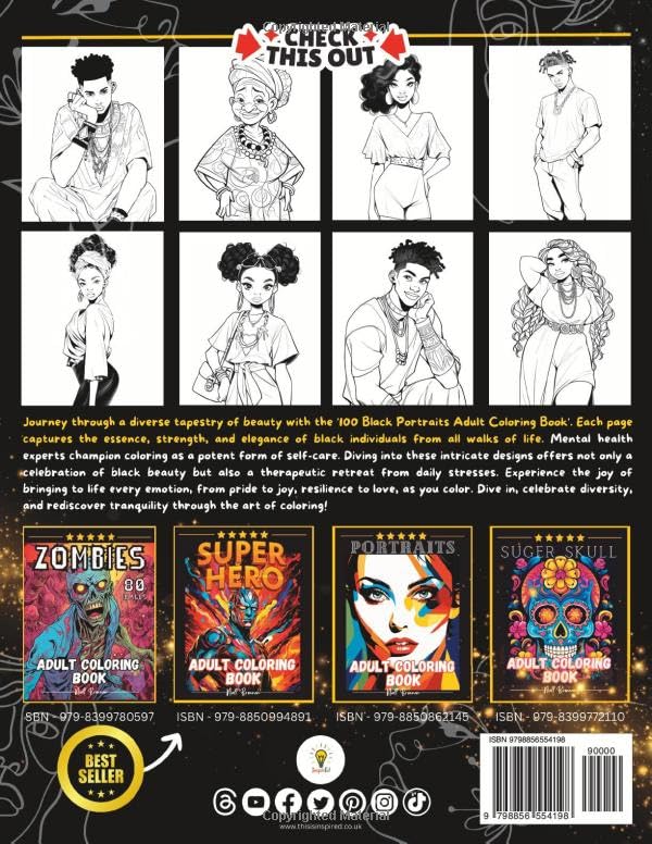 Miniatura 2 de 100 Black Portraits Adult Coloring Book Dive in, celebrate diversity, and rediscover tranquility through the art of coloring!