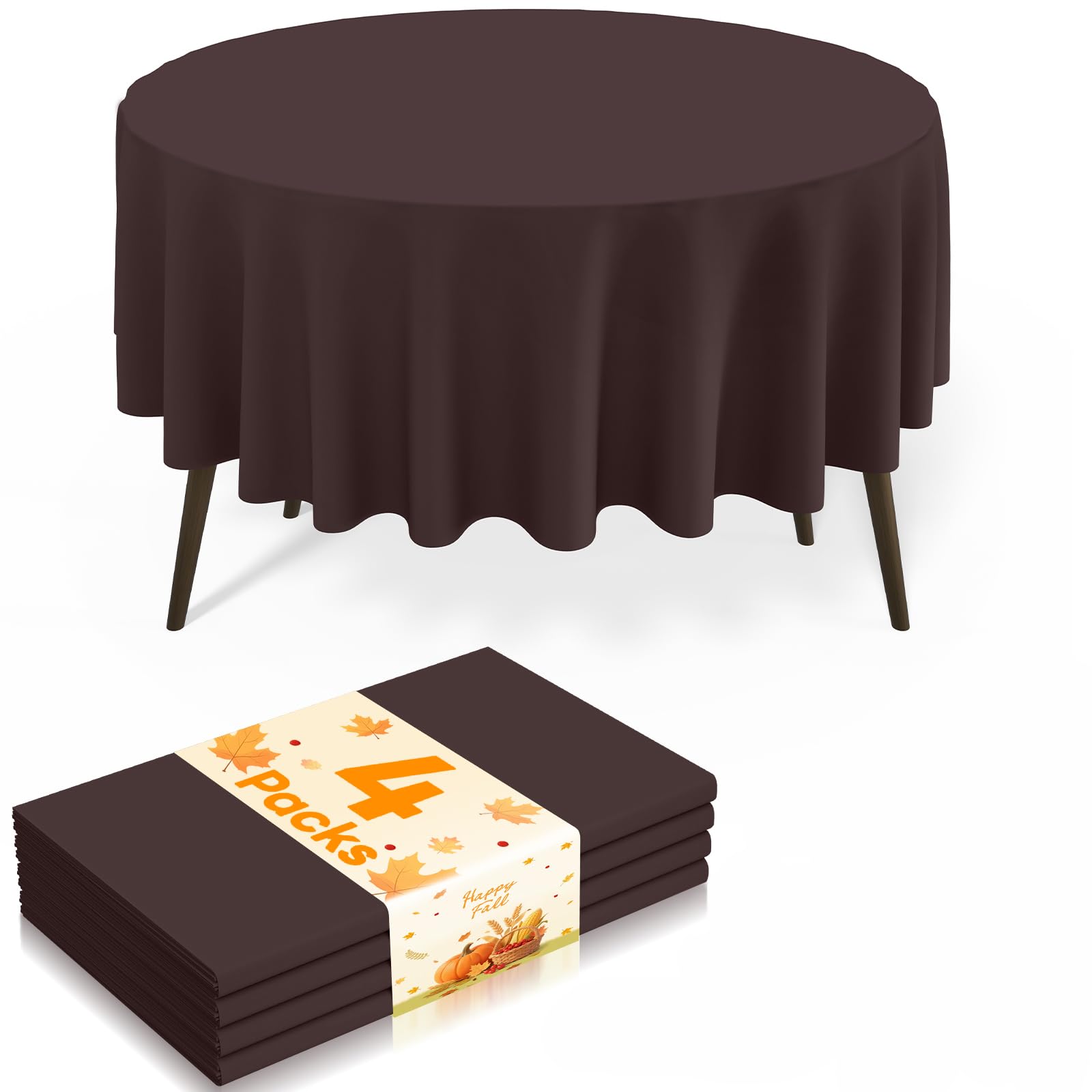 misaya 4 Packs Disposable Plastic Table Cloth, 84" Round Waterproof Tablecloth, Leakproof &amp; Sturdy Decorative Table Covers for Picnic, Party and Outdoor, Coffee