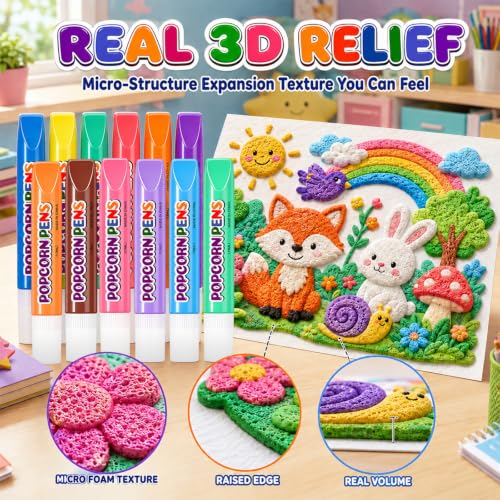 Image of PATPAT 12Pcs 3D Magic Pen for Kids Colour Popcorn Pens Markers for Drawing