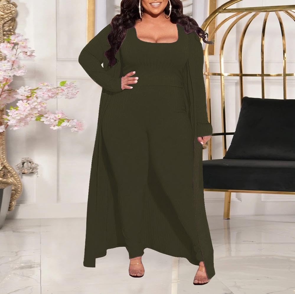 Image of Women's 2 Piece Outfits Set Ribbed Short Sleeve Casual Crop Top Wide Leg Pants Suit Set