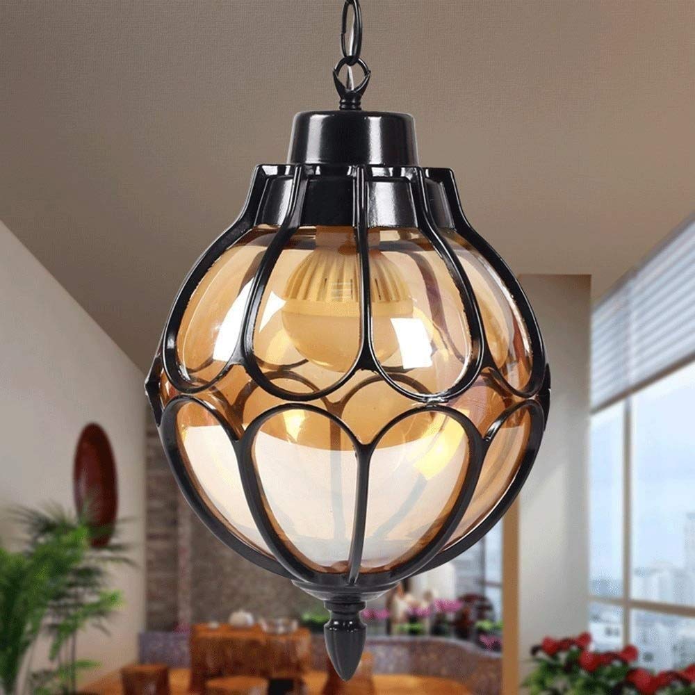 lampy wiszące, Wodoodporna lampa wisząca IP54 z regulowanym szklanym żyrandolem w kształcie kuli, stylu śródziemnomorskim, do willi, na ganek, garażu, 28 cm x 43,5