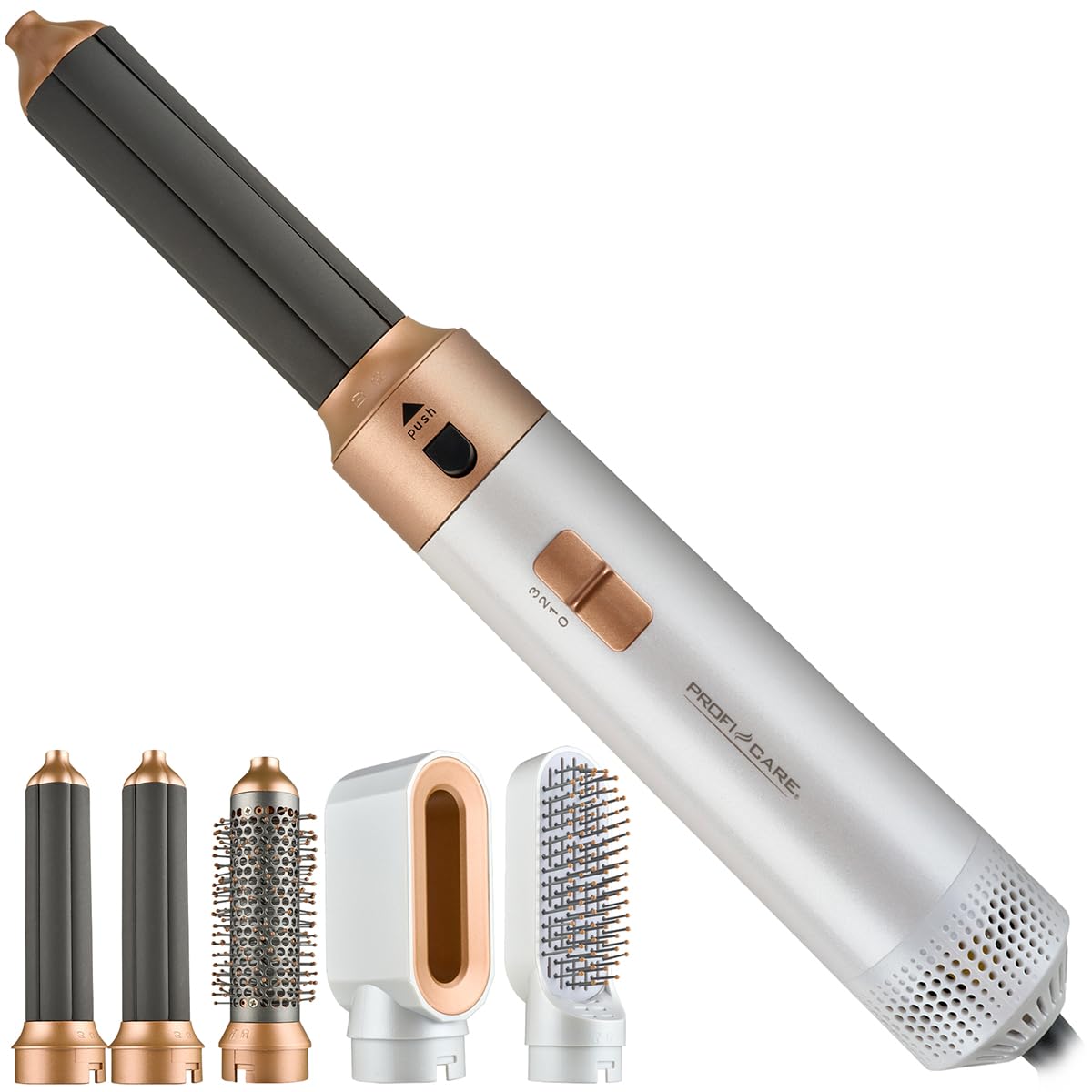 ProfiCare® Warmluftbürste | 4in1 Hairstyler für Locken, Volumen, Glätten und Trocknen | 1000W Rundbürstenföhn | Föhnbürste 3 Stufen | inkl. Organizer für Aufbewahrung | Airstyler PC HAS 3132 weiß-rosé