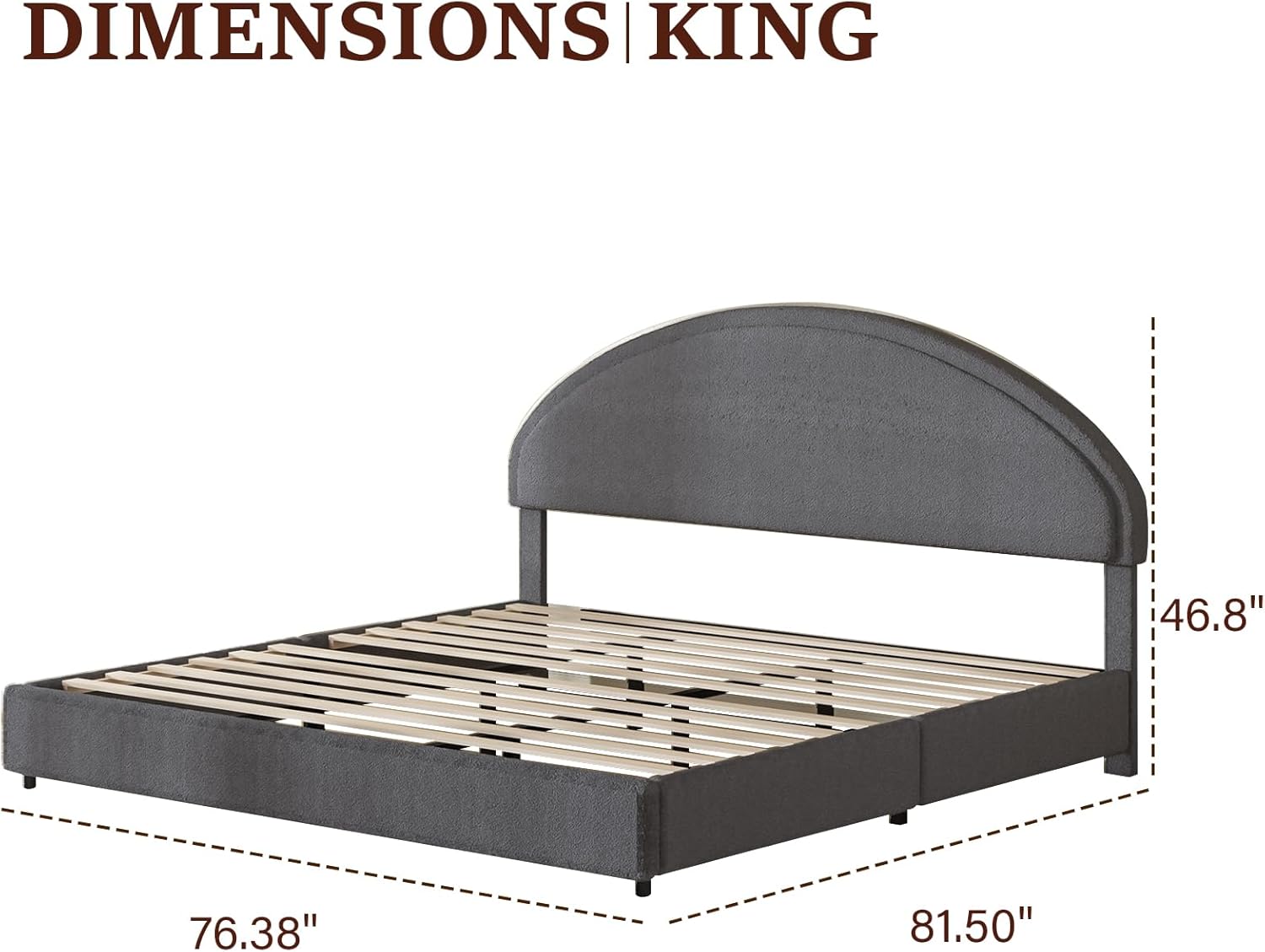 REVOMINCA King Size Bed Frame, Upholstered Bed Frame with Headboard, Soft Platform Bed Frame with Round Headboard, No Box Spring Required, Easy Assembly, Grey