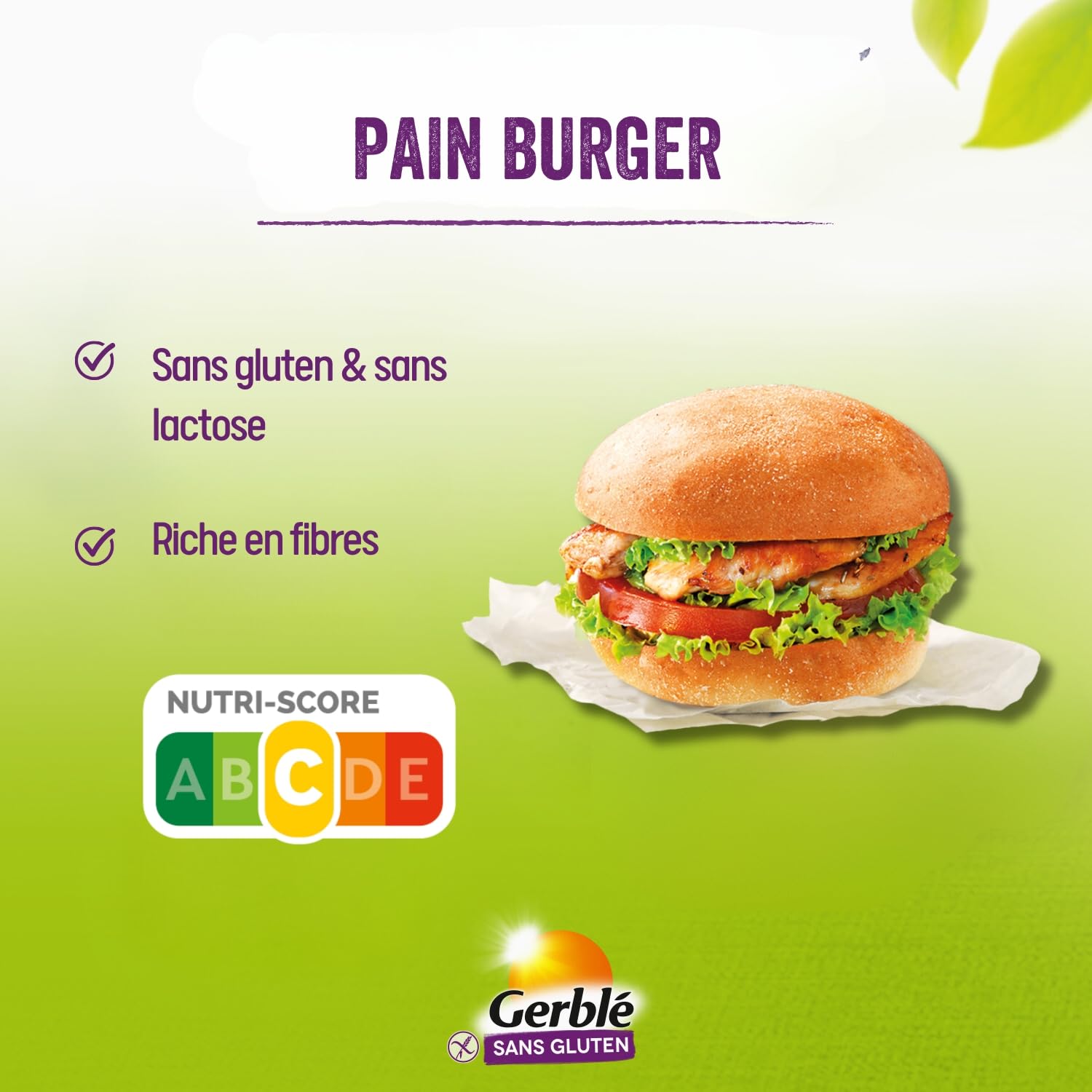 GERBLÉ – Pains Burger Sans Gluten & Sans Lactose – 4 Pains Moelleux Individuels, Riches en Fibres – Idéal pour Sandwich & Burger – Lot de 6 – 350 g