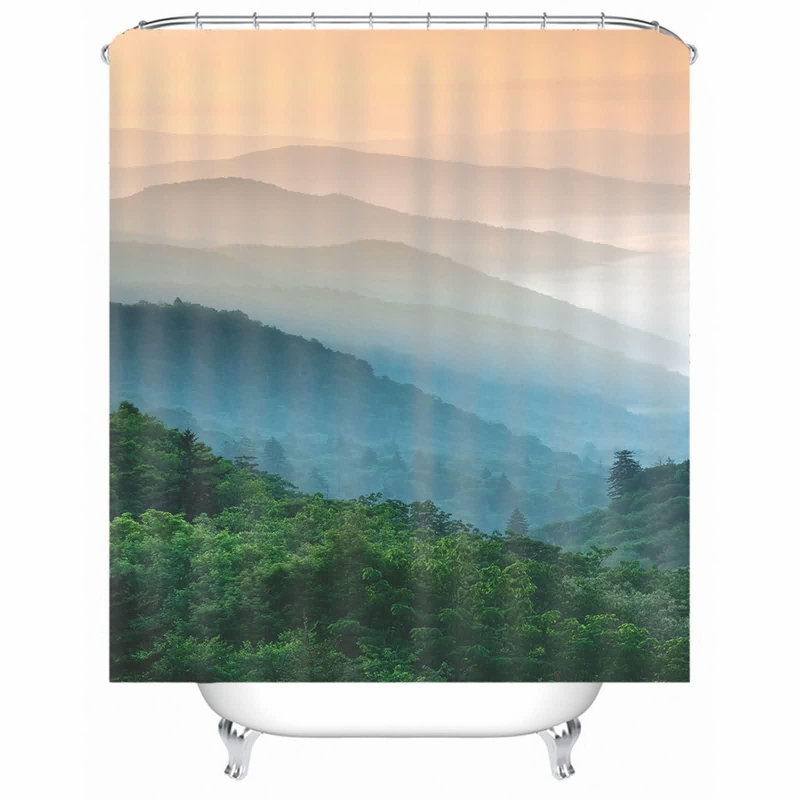 Rideau de douche lavable motif montagne pour salle de bain nature