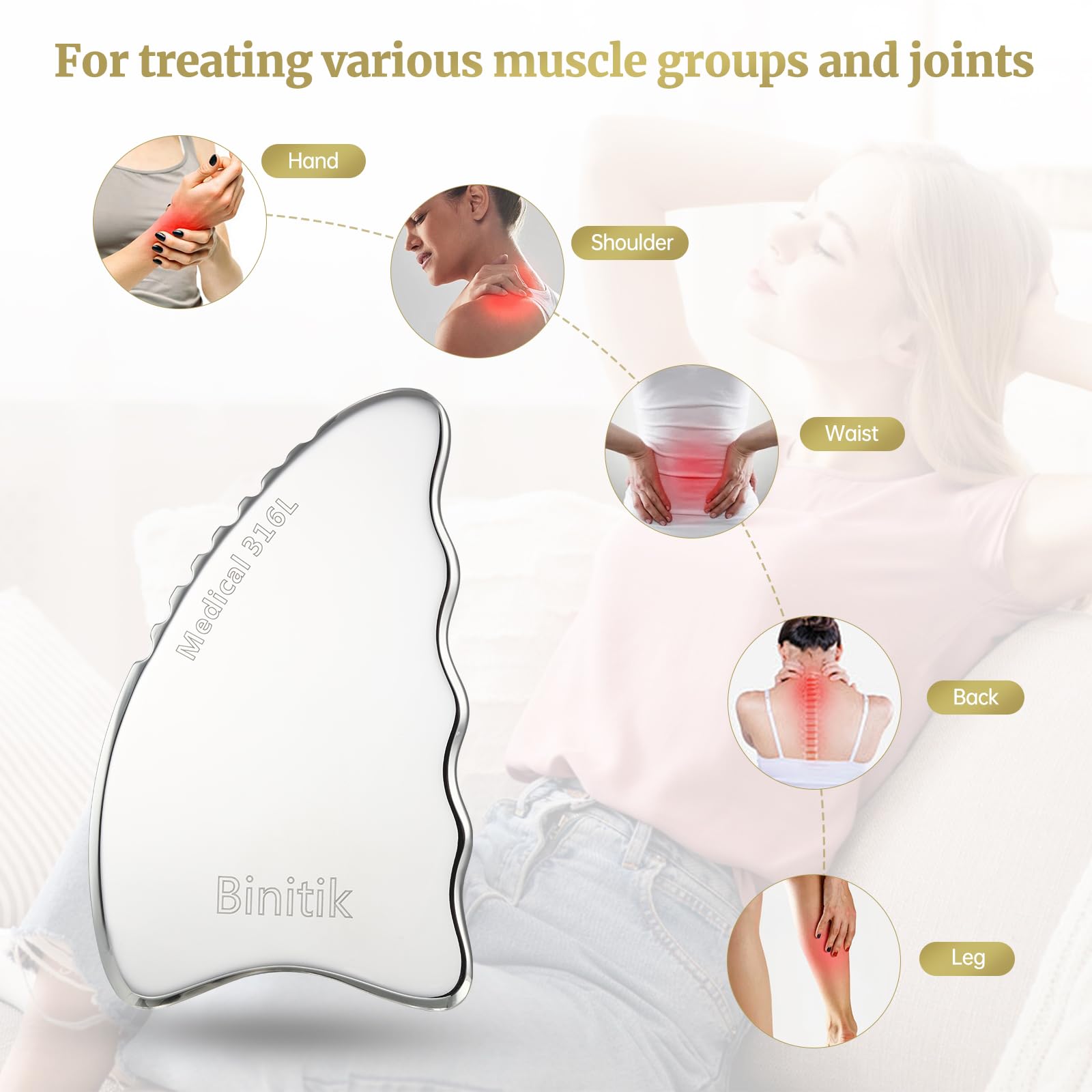 Gua Sha, strumento medico per il viso, pettine Gua Sha in acciaio inossidabile 316L per viso e corpo, strumento di massaggio Gua Sha per terapia tradizionale di agopuntura, strumento