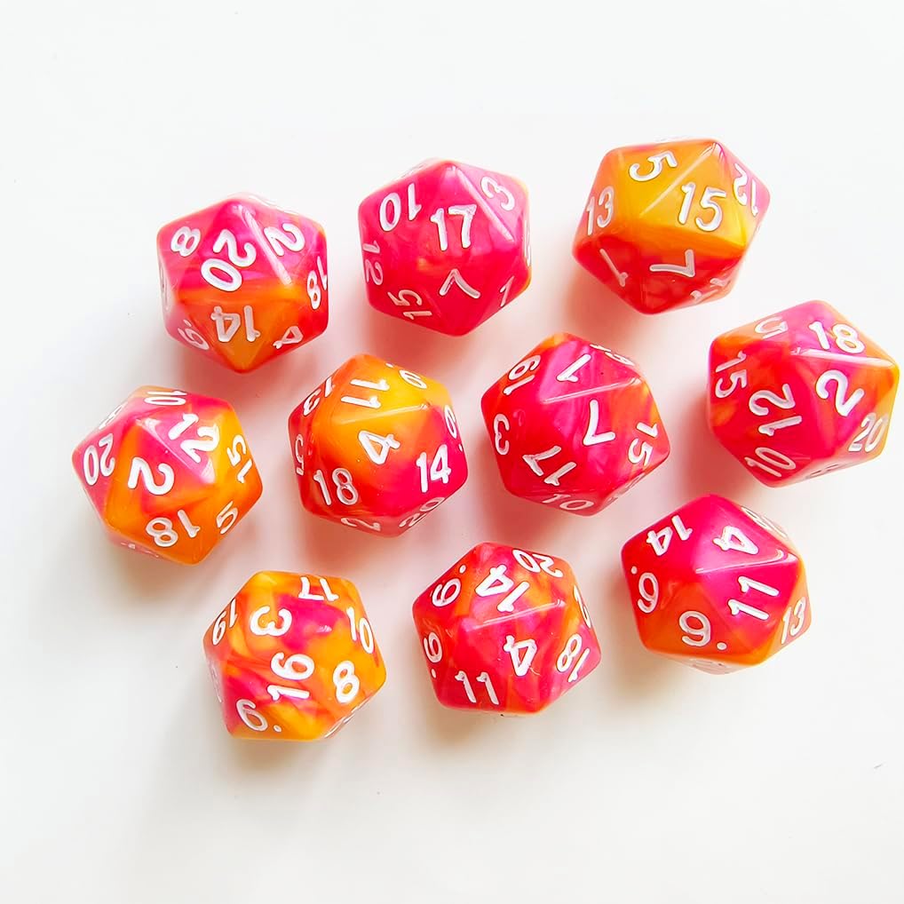 10 Pieces Polyhedral D20 Dice Set, 20 Sided Dice 20mm for RPG MTG DND Table Games (Orange Red)