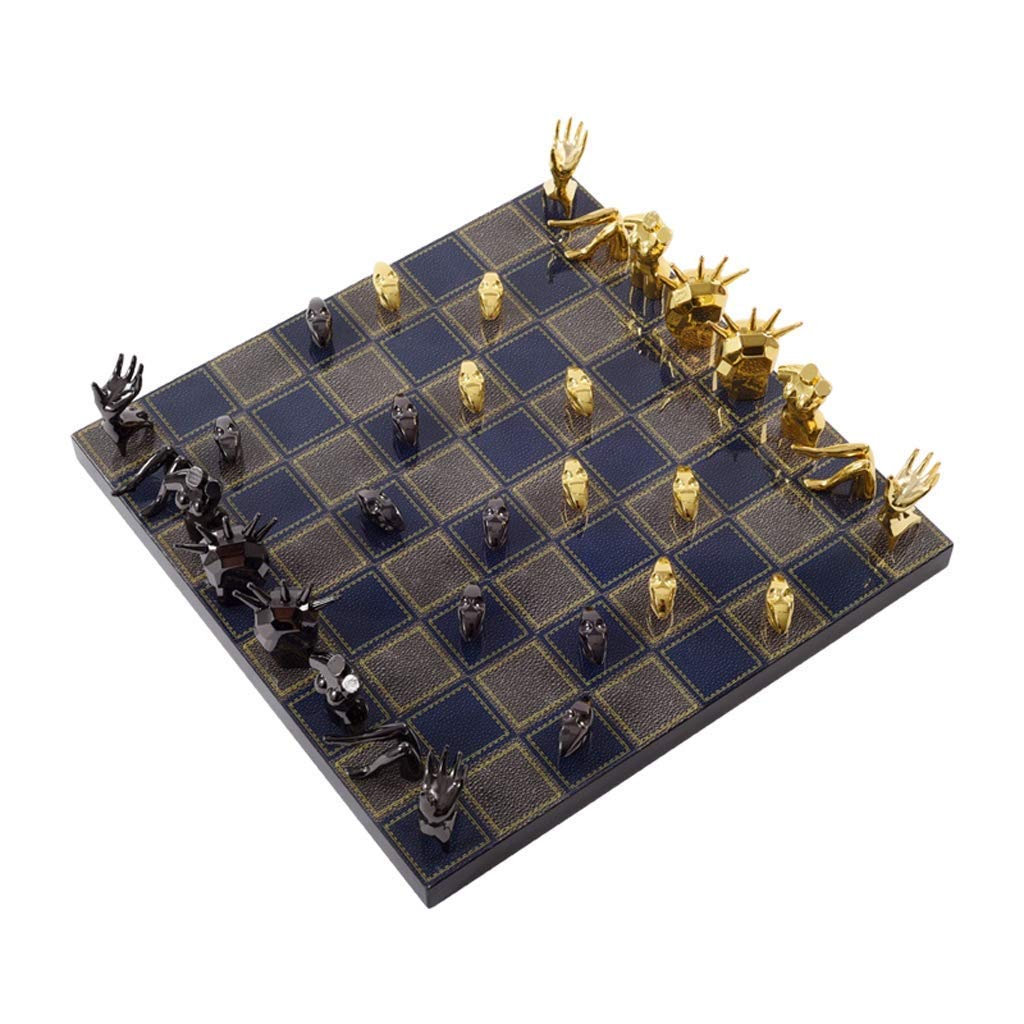 MU Scacchi in Metallo Scacchi Pezzi Solidi Di Legno Scacchiera High Grade Giochi Di Scacchi Professionali Set Soggiorno Regalo Del Mestiere Ornamenti Chess Set,Nero