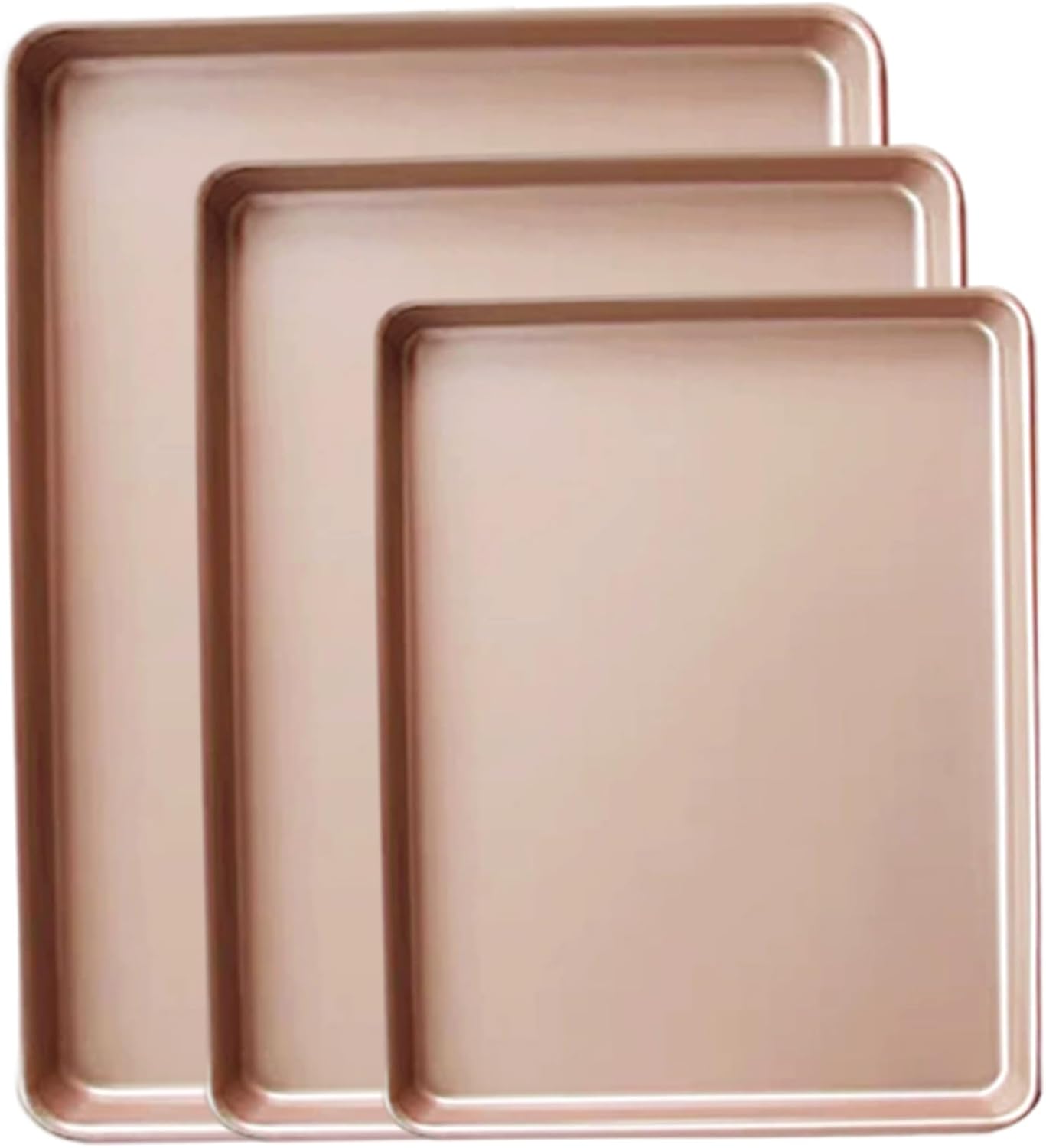Cookie Baking Sheets Set of 3, Nonstick Carbon Steel Baking Tray, Heavy Duty & Easy Clean & Oven Safe Sheet Pans, Champagne Gold Sheet Pan, Cookie Pan, Nonstick Sheets