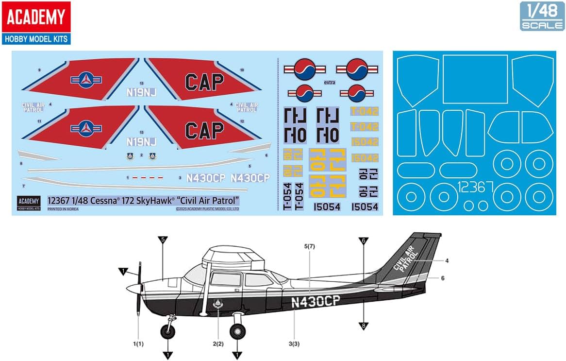 Academy 1/48 Cessna 172 Skyhawk Cap Civil Aviation Patrol Plastic Model 12367 (Airplane)