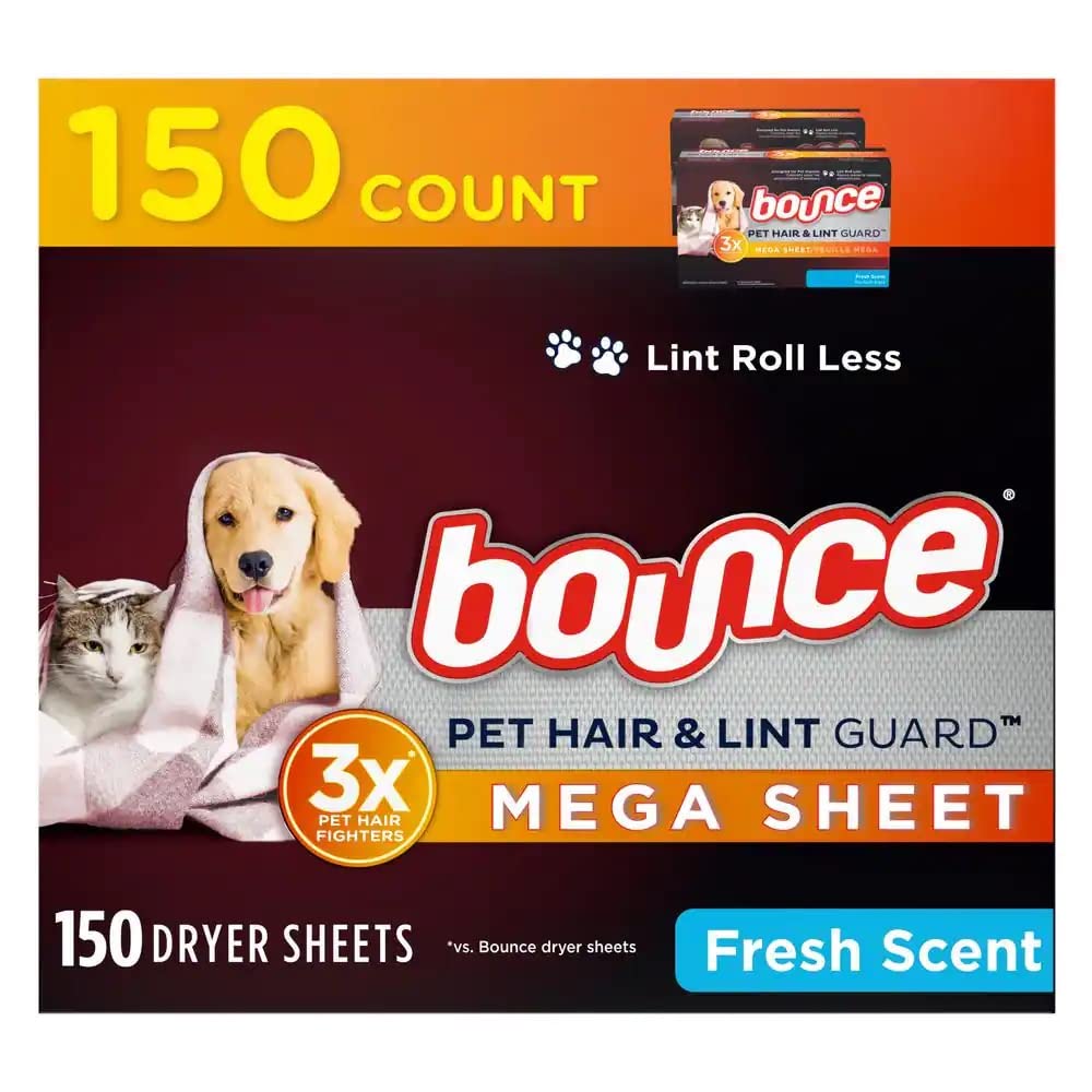 BouncePet Hair and Lint Guard Mega Fresh Scent Dryer Sheets (150-Count)