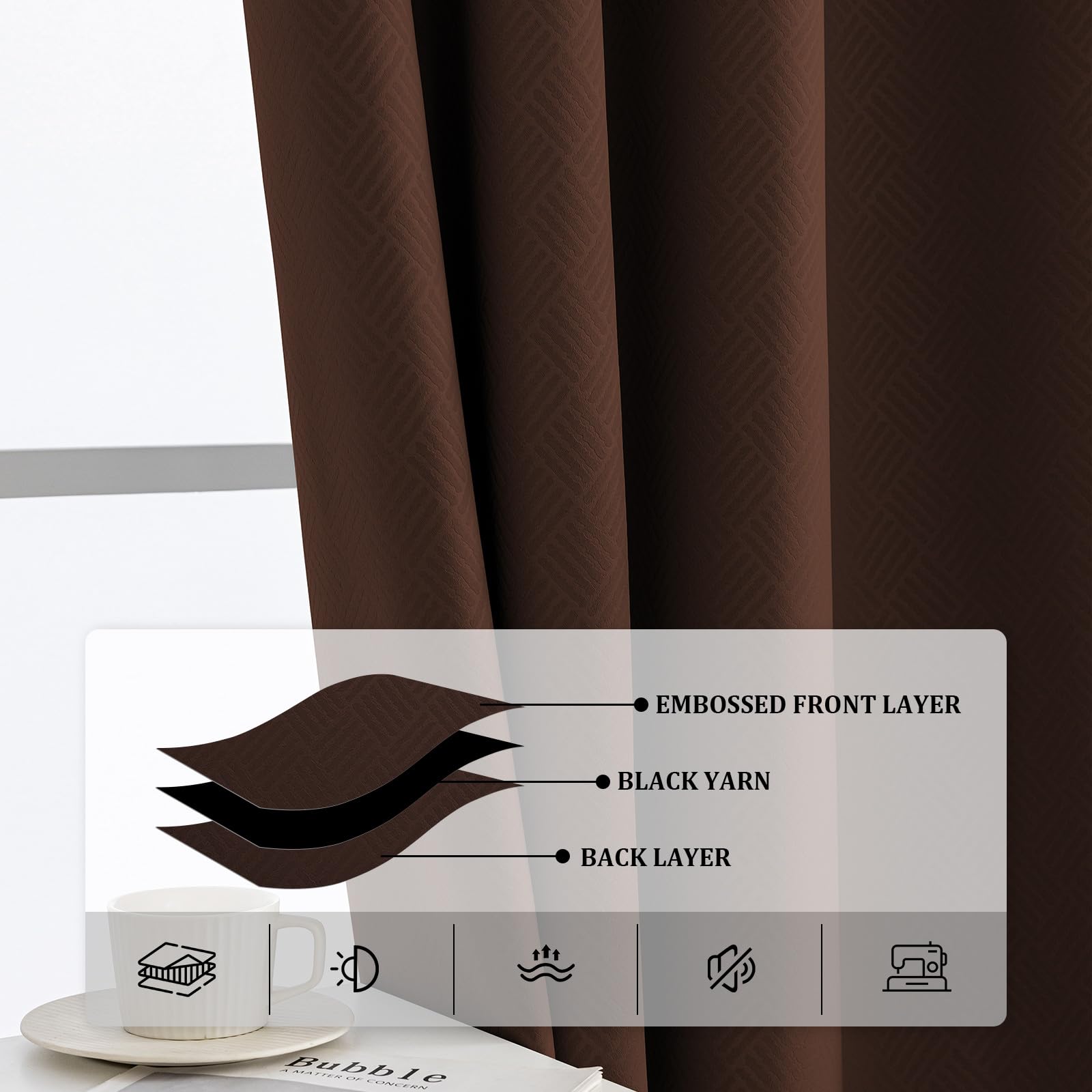 Ystyle Verdunklungsvorhänge 2er Set, Thermovorhang Gegen mit Ösen, 140x300 cm, Modern Gardinen Abdunkelnde Vorhänge Wohnzimmer Schlafzimmer, Schallschutz Vorhang, Caffè