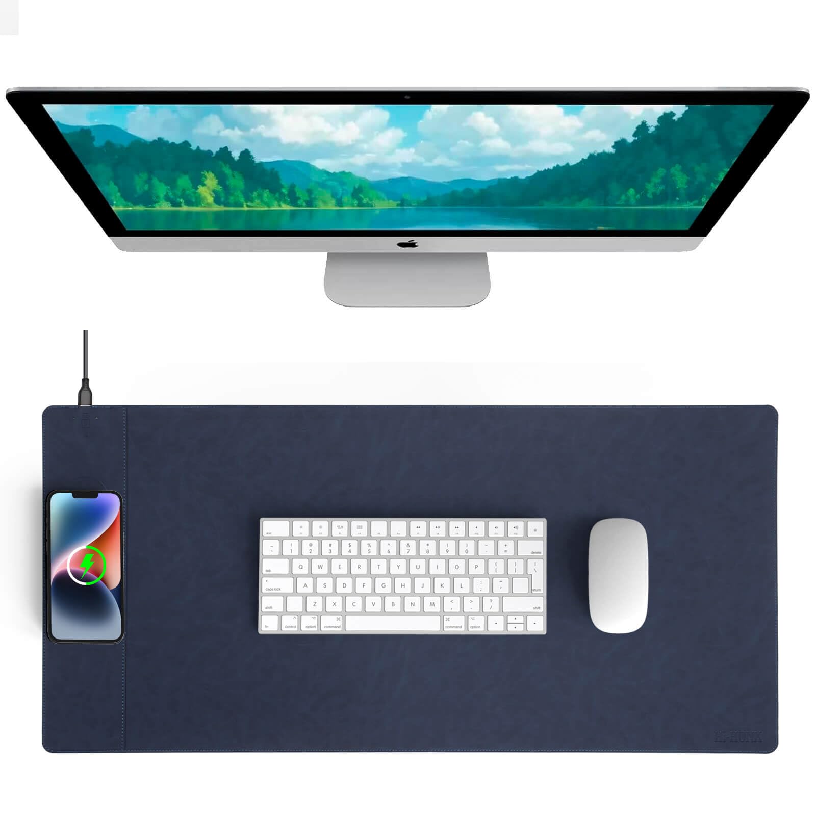 Tappetino da scrivania magnetico con ricarica wireless, tappetino da scrivania per ufficio con caricabatterie wireless, tappetino per mouse grande impermeabile e resistente ai graffi, tappetino per