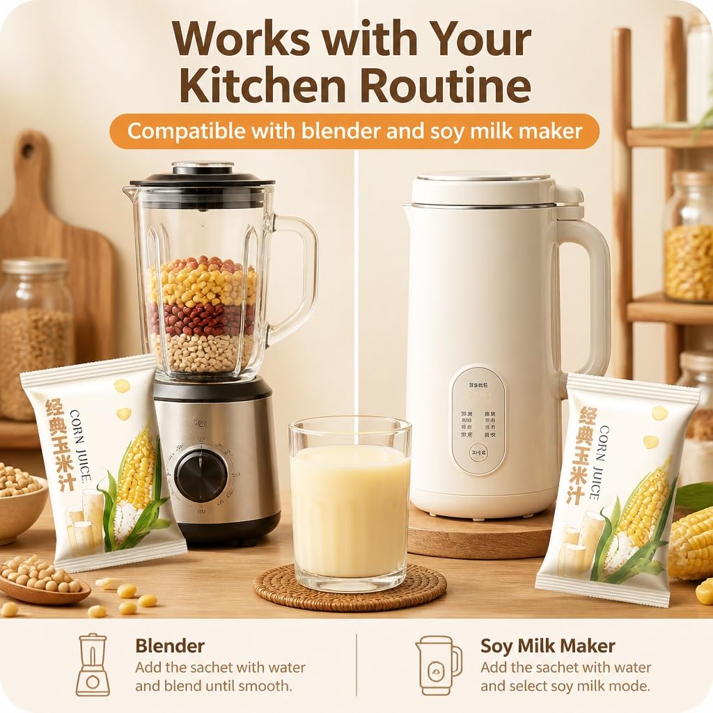 Confezione Mista Di Succo Mais A 7 Gusti, 35 G X 14 Buste For Frullatore E Macchina For Latte Soia, Ingredienti Facili Nutrienti For La Colazione, Pronti Da Frullare