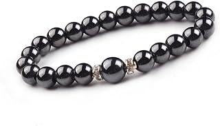 Joya Gift Jewelry Gemstone 8MM Round Beads Bracelet for Women Men, Stone Crystal Silver Hematite Gemstone, hematite