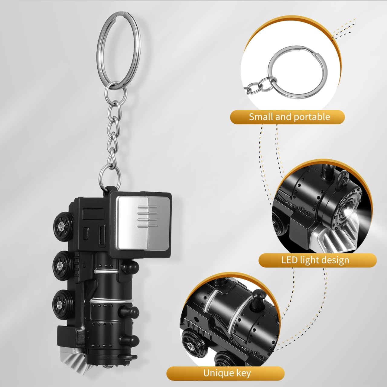 PRETYZOOM 2 Pcs Train Shape Led Light Keychains with Flashing Light and Sound Sturdy Metal Key Rings for Decoration and Organization 2.36X1.29X0.78 Inch