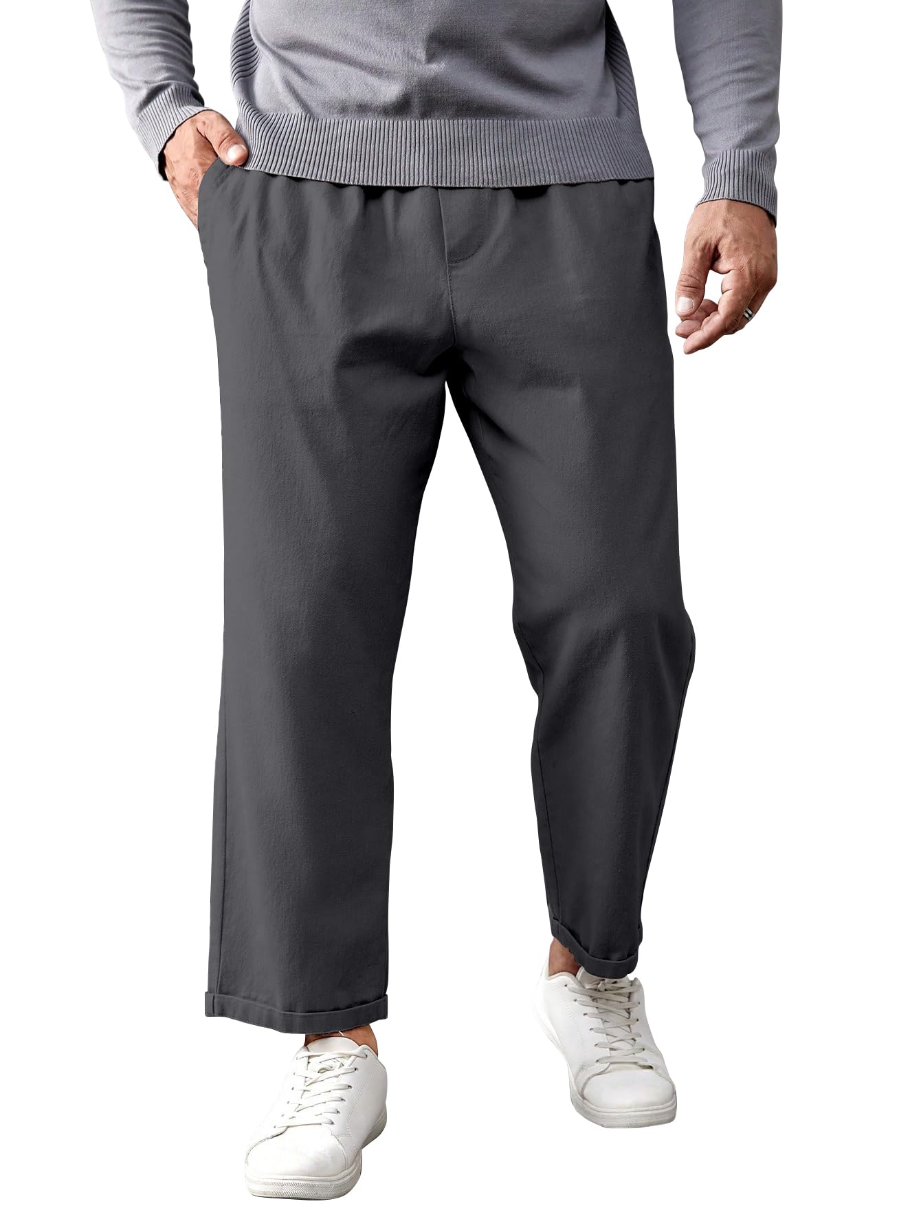 avanova Men's Beige Slant Pocket Straight Leg Casual Beige Pant | Loose Fit Cotton Blend Harem Style Trousers with Drawstring Waist Travel Outdoor Pants for Men (Trouser 260)-picture-29