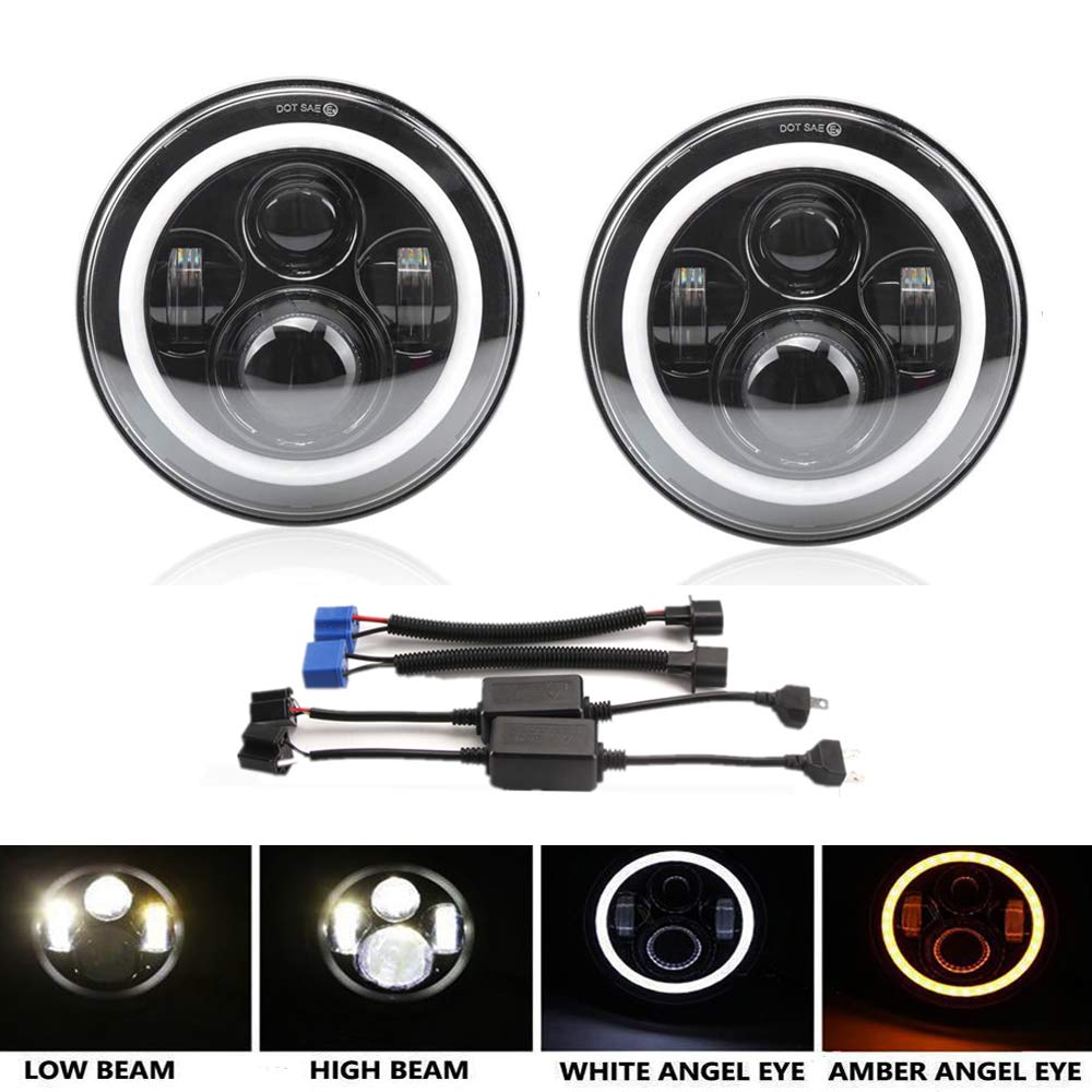 Buy DOT Approved 7'' Round Black LED Halo Headlight Assemblies for Jeep