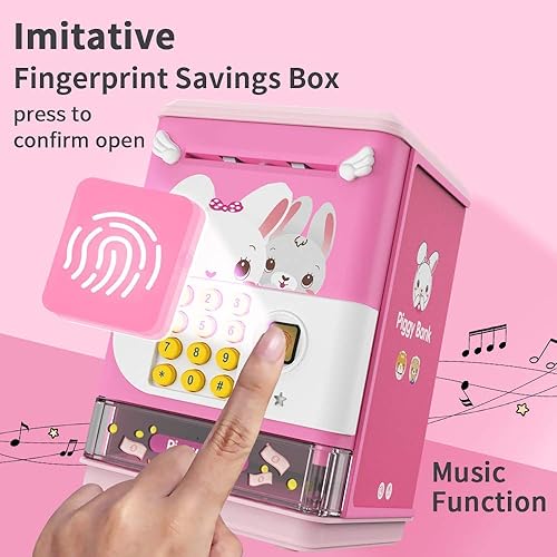 Miniatura 2 de Deejoy Hucha de juguete electrónico mini cajero automático con contraseña personal y simulación de desbloqueo de huellas dactilares, juguete de