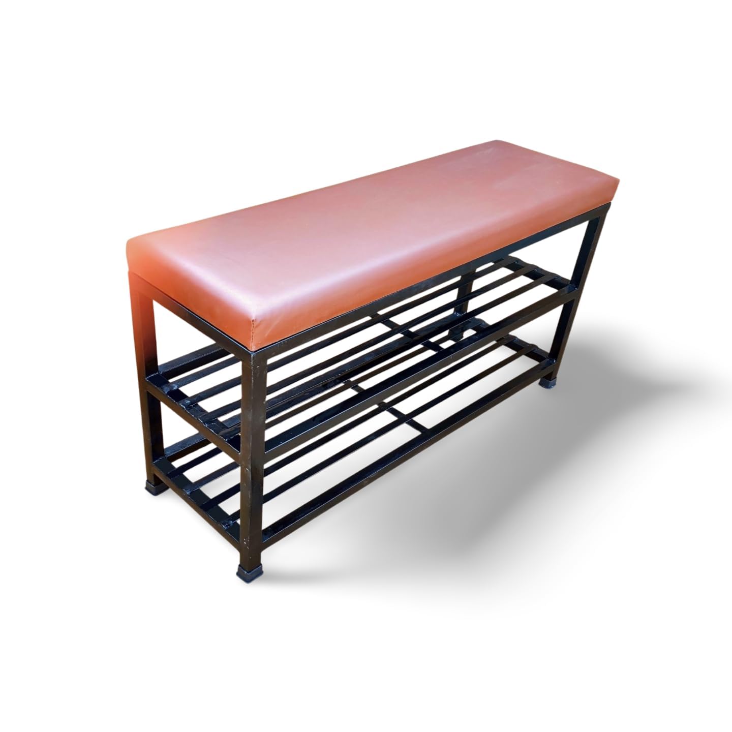 Metal Shoe Rack Bench for Entryway | 2-Tier Shoe Organizer with Comfortable Cushion | Multipurpose Hallway Storage Furniture (Black, Heavy Duty Steel)