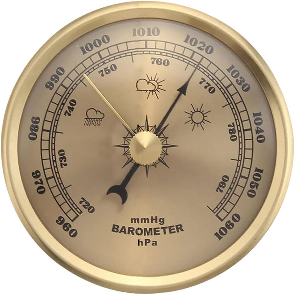 Barometer, Fishing Barometer, Garden Barometer, Weather Barometer, Indoor Outdoor Weather Barometric Pressure Gauge for The Home, Analog Barometer Weather Station Instruments(Gold)