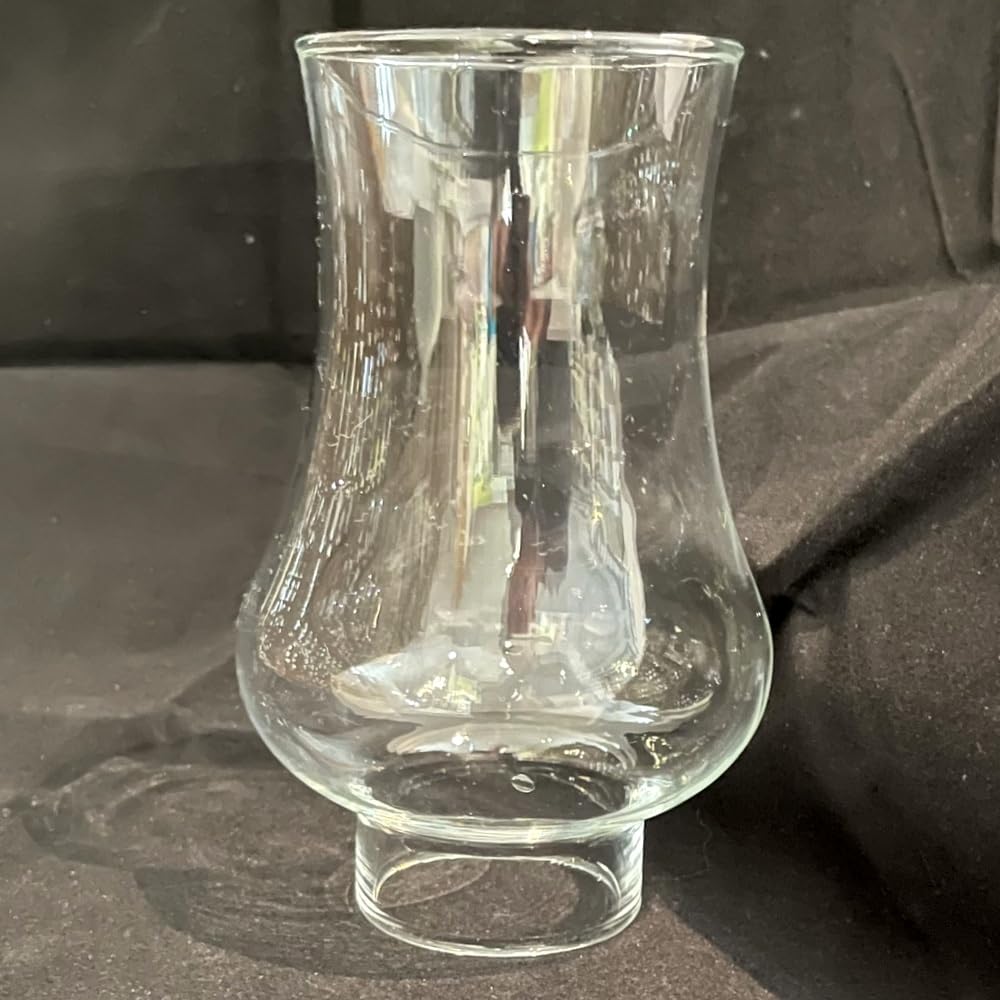 Cilindro in vetro senza fondo trasparente, diametro inferiore base 5,4 cm, altezza base 2 cm, altezza totale 14,5 cm, diametro più largo 9 cm, diametro superiore 7 cm