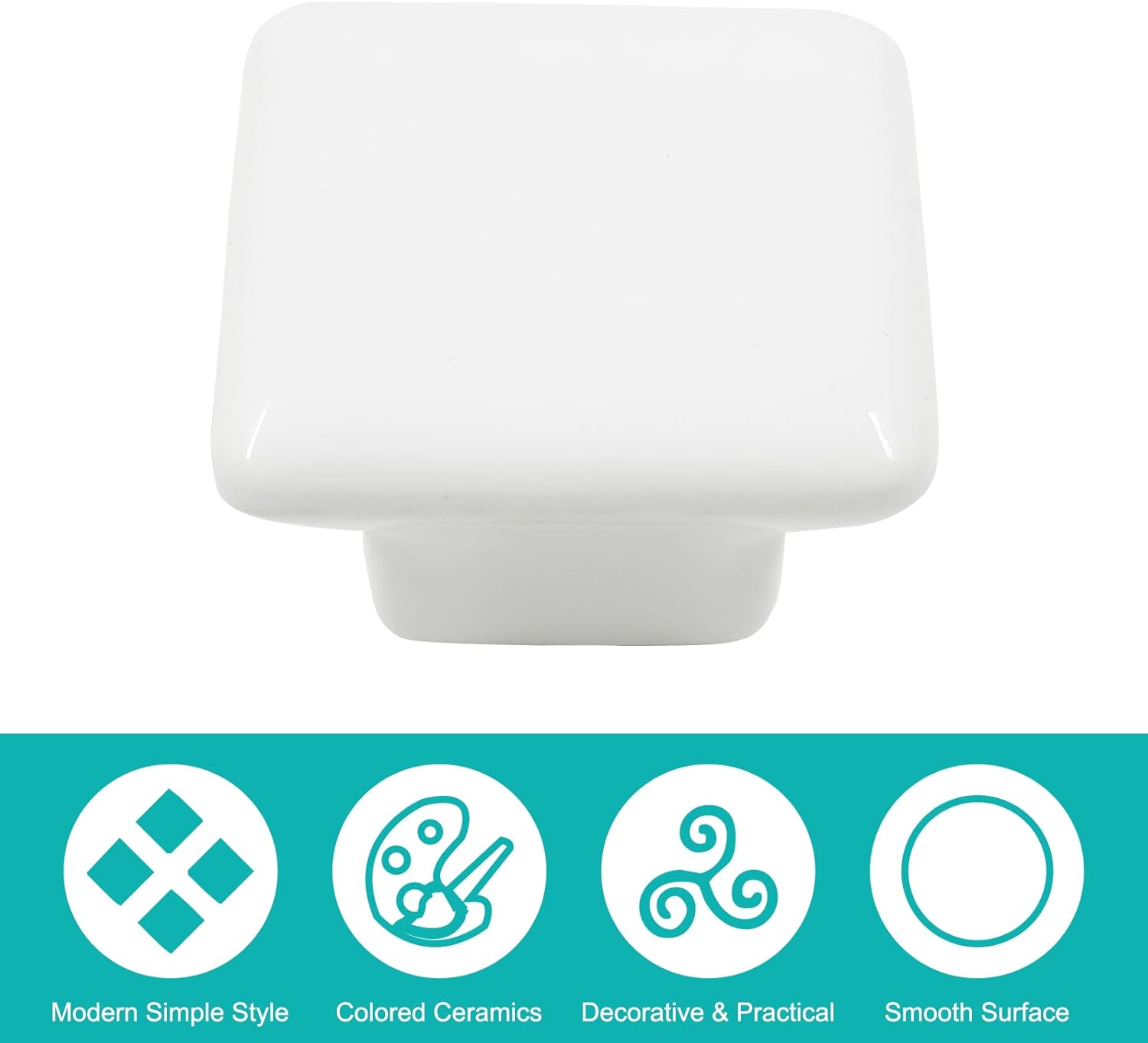Bivethoi 6pcs Square Ceramic Knobs, 32mm White Cabinets Knobs Pull Handle for Drawers, Wardrobes, Cupboards