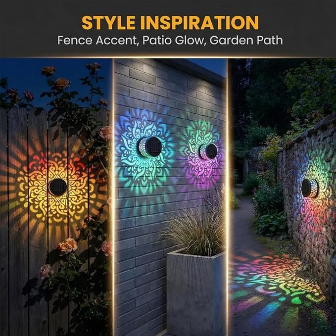 Luces solares de pared de mandala impermeables para decoración de patios 6