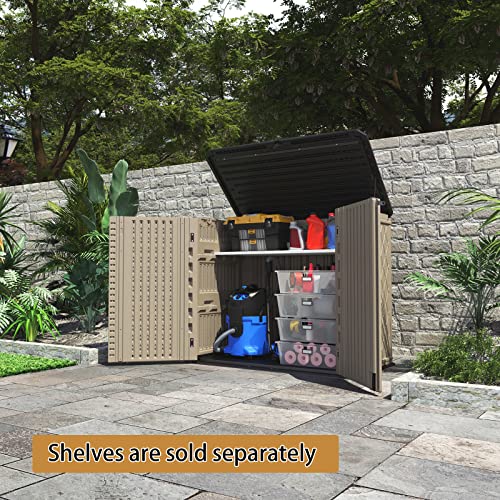 Image of HOMSPARK Storage Shed Weather Resistance, Multi-Purpose Outdoor Storage Cabinet for Backyards and Patios, Horizontal Storage Shed for Lawnmower, Patio Accessories (Coffee, Large - 26 cu.ft)