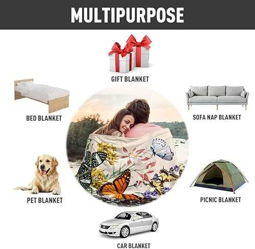 Miniatura 6 de Manta de mariposa hermosa manta de franela ultra suave con mariposas botánicas vintage, regalos para niños y adultos, 80 x 60 pulgadas