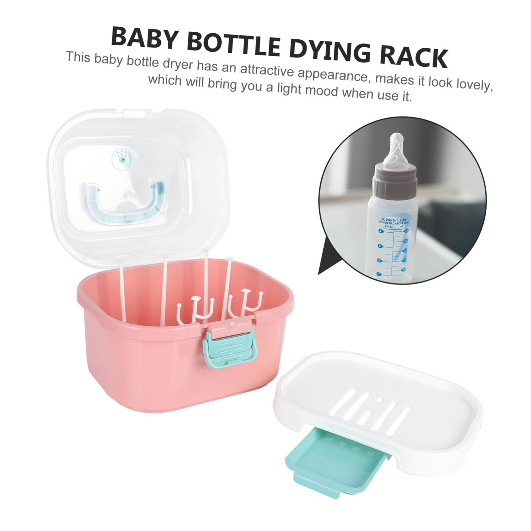 Escurridor de Biberones con Tapa Transparente Organizador de Tetinas y Accesorios para Cocina Secador de Alta Capacidad y Caja de Almacenamiento Sellada para Bebés Rosa Mediano