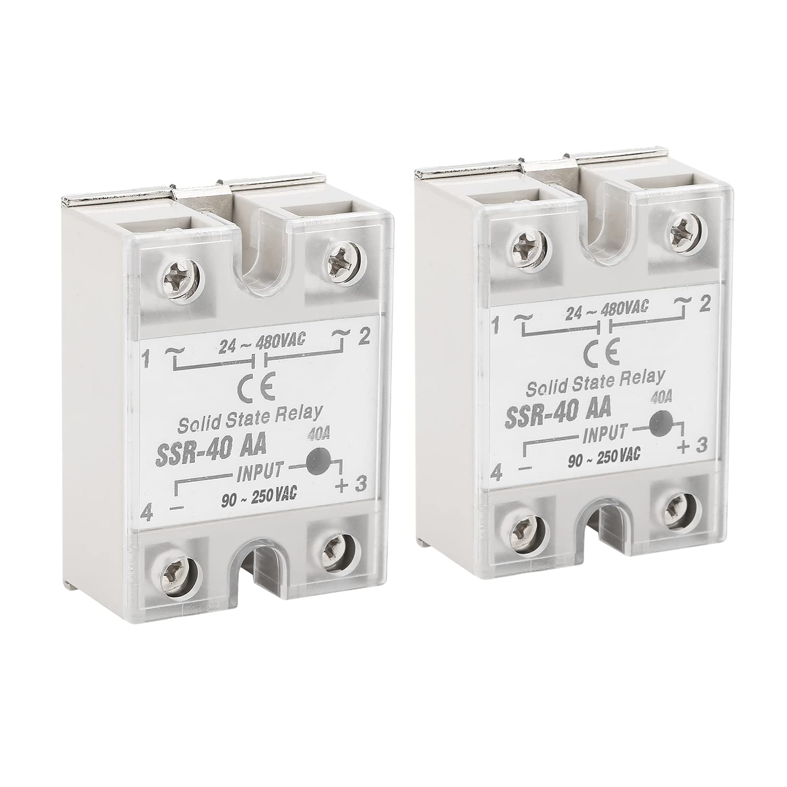 2PCS SSR-40AA 40A Solid State Relay Module AC-AC Input 90-250V AC Output 24-480V AC 3 poles (2)
