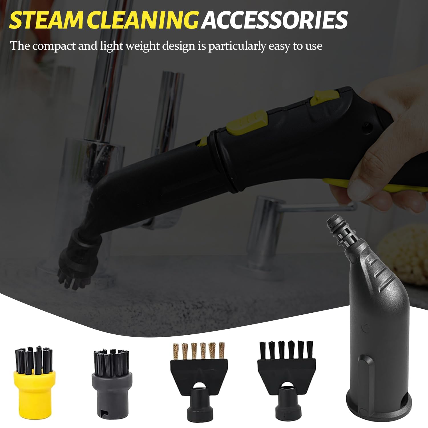 10 Piezas Adecuadas para Accesorios de Limpiador de Vapor para Kärcher SC1 SC2 SC3 SC5, Cepillo Plano, Boquilla Curva, Cepillo Redondo, Juego de Limpieza Profesional, para Todos los Escenarios (Negro)