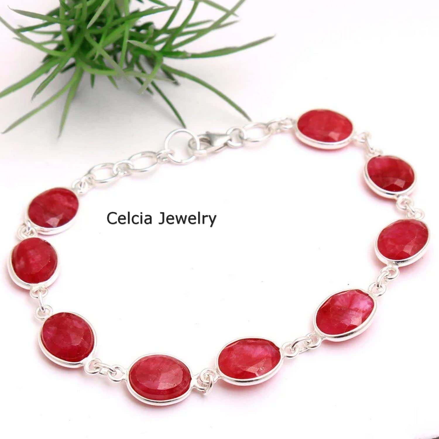Bracciale in argento sterling puro 925 per donne e ragazze, braccialetto di rubino autentico con pietra preziosa Bracciale artigianale unico per lei o lui