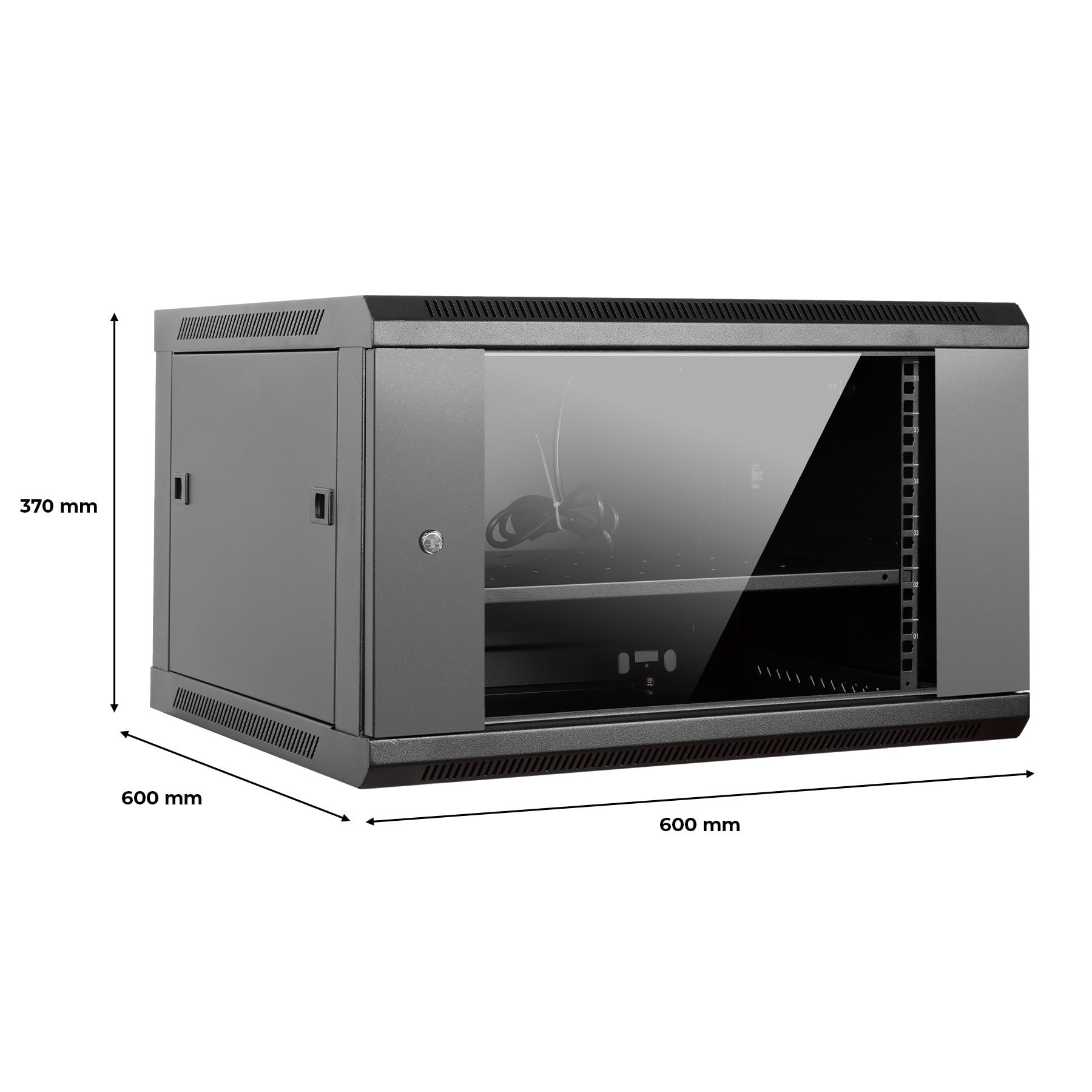 Aiten Data Armario Rack Mural 19" 6U Medidas 600 x 600 x 370 mm Montado, con Accesorios. Incluye Bandeja Fija, 1 Ventilador de 120 mm, Tornillos de Montaje y 2 Llaves