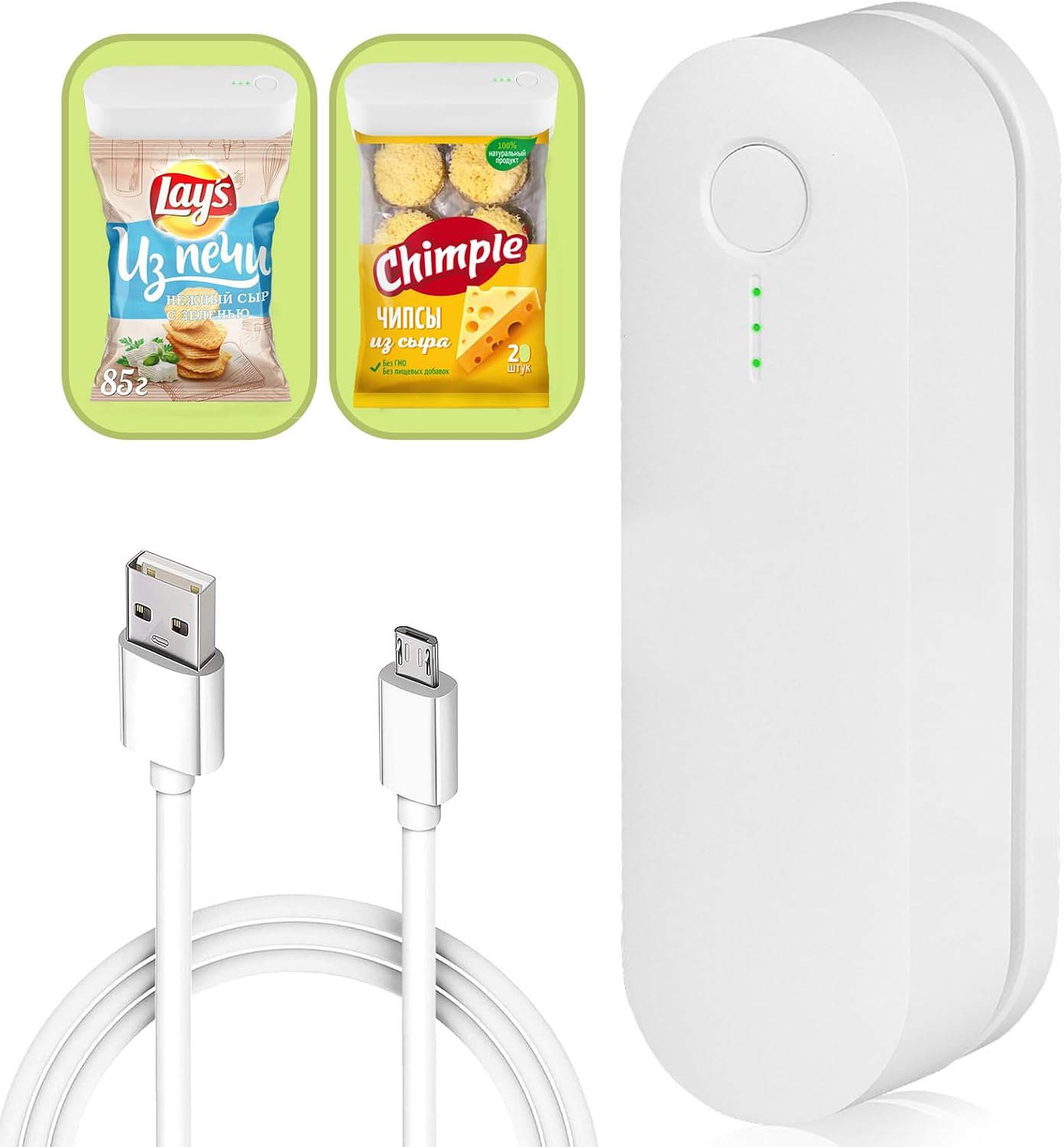 Mini Bag Sealer, 3 in 1 Heat Sealer,Handheld Heat Vacuum Sealer with 3 Modes Thin, Medium And Thick bags Built-in 3000mAh Batteries Portable Resealer Machine for Plastic Bags Food Storage Snacks