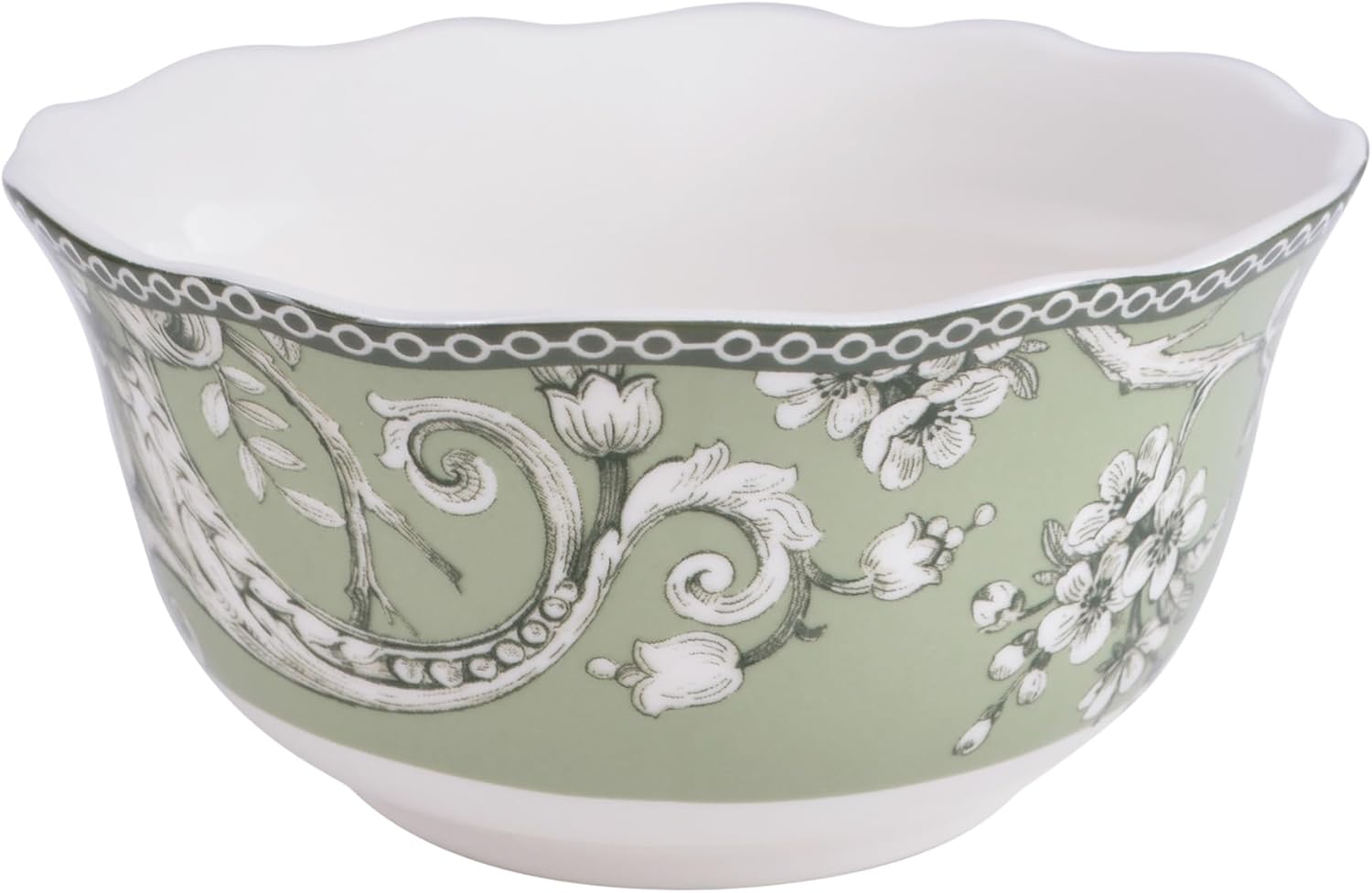 222 Fifth Adelaide Sage 12-Piece Green Porcelain Dinnerware Set – Service for 4, Big Dinner Plates and Bowls Sets, Green with White Floral Pattern, for Daily Entertainment, Microwave & Dishwasher Safe