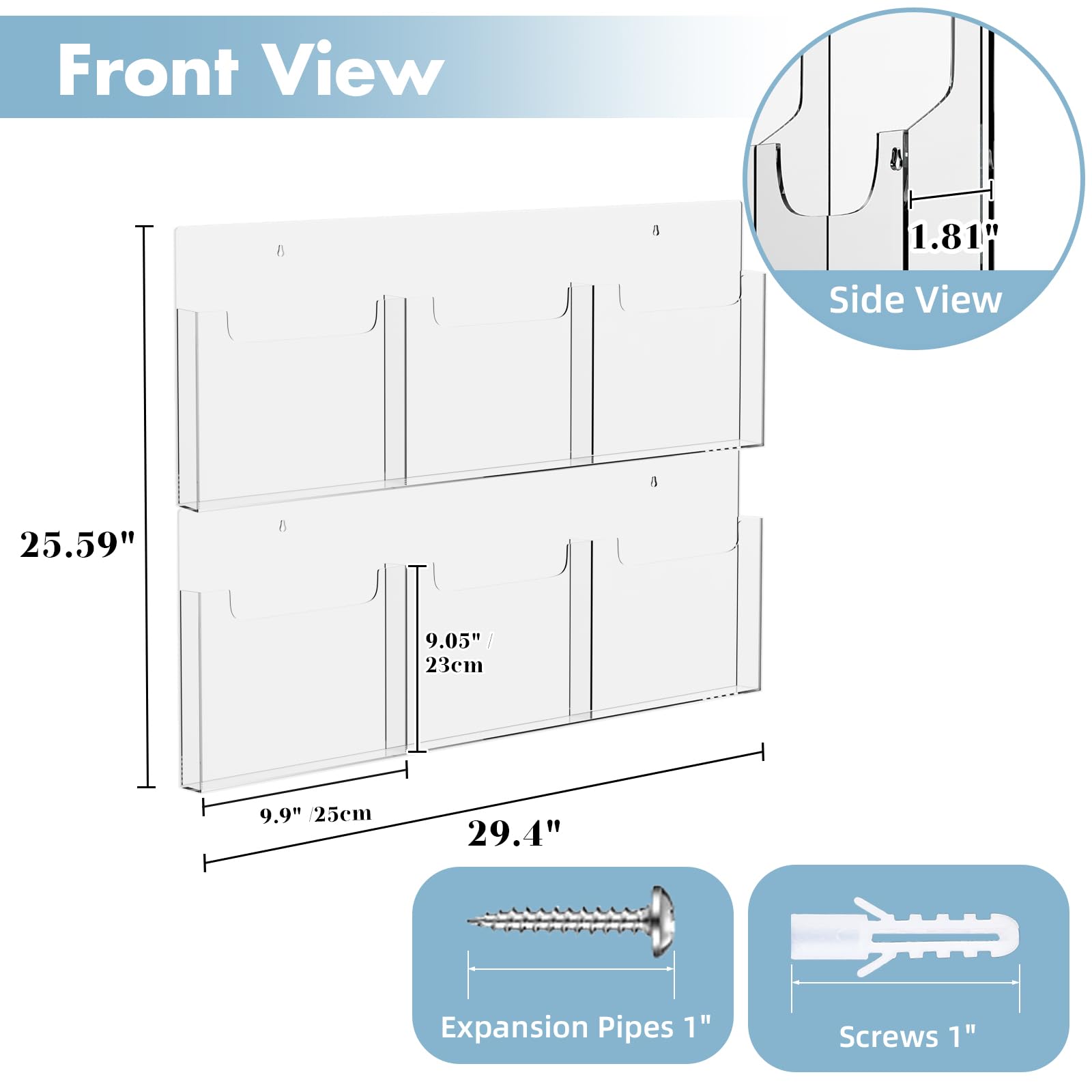 Soporte acrílico para folletos, 24 soportes para folletos, soporte transparente para exhibición de folletos, soporte de pared, estante de folletos triple, estante de almacenamiento de literatura para
