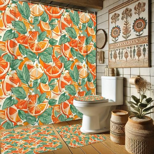 Rideaux de douche orange pour baignoire d'appartement moderne