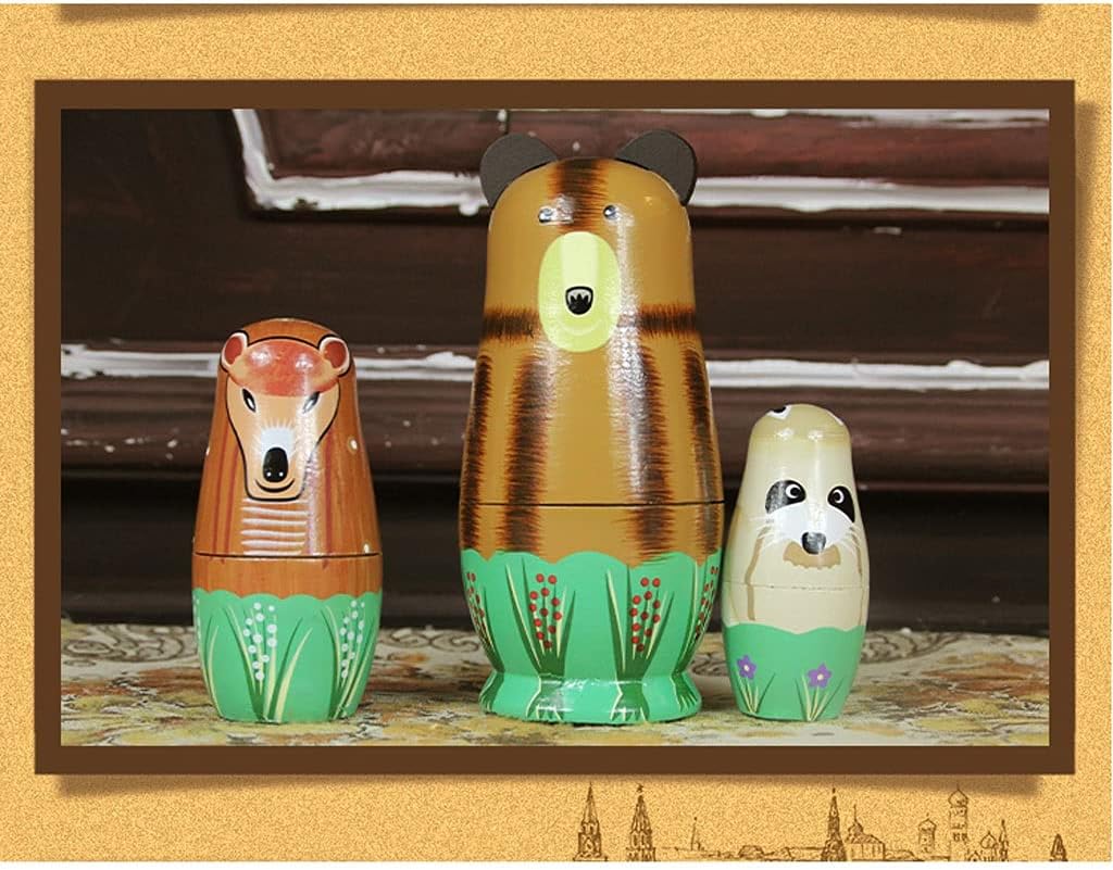Matryoshka Dolls Russian Nesting Dolls Wooden Matryoshka 5 Piece Matryoshka Dolls Cartoon Animal Pattern Handmade Toy Puzzle Gift Decoration Wonderful Gift (Color : A)